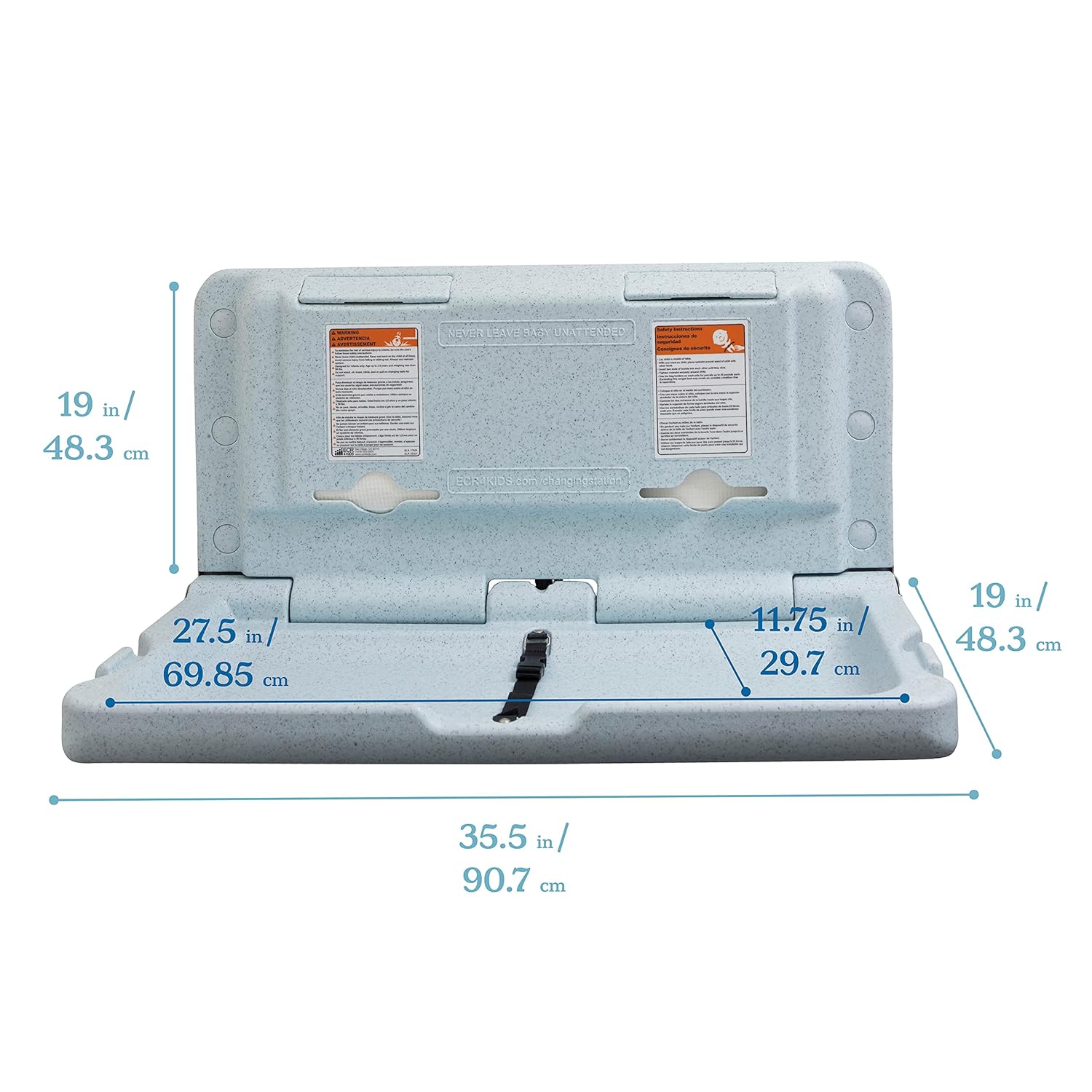 ECR4Kids Horizontal Wall-Mounted Changing Station, Baby Changer, Blue/Grey Speckled