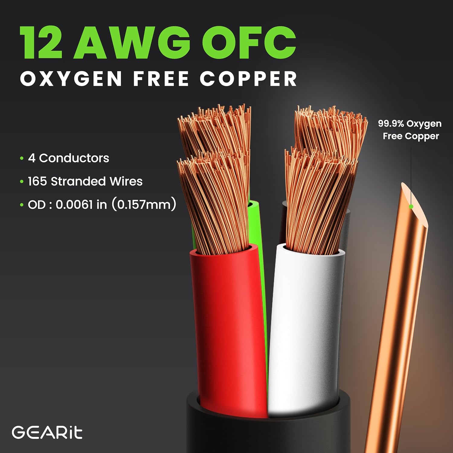 GEARit Speaker Wire 12 Gauge 250 ft,UL CL3 Rated Speaker Cable 12 AWG Copper Wire with Polarity Mark,Audio Cable for in-Wall,Home,Car,Outdoor,Garden,Commercial Audio Systems,OFC(Black,4-Conductors)