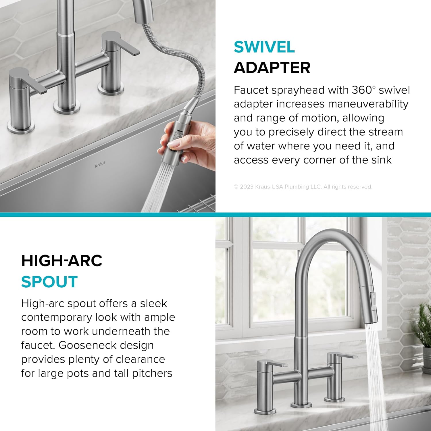 KRAUS Oletto Bridge Kitchen Faucet with Pull-Down Sprayhead in Spot-Free Antique Champagne Bronze, KPF-3122SFACB