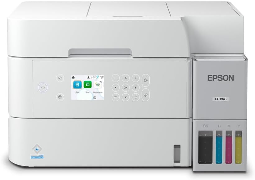 Epson EcoTank ET-3943 Wireless All-in-One Color Supertank Printer, Refillable Tanks, 2.4