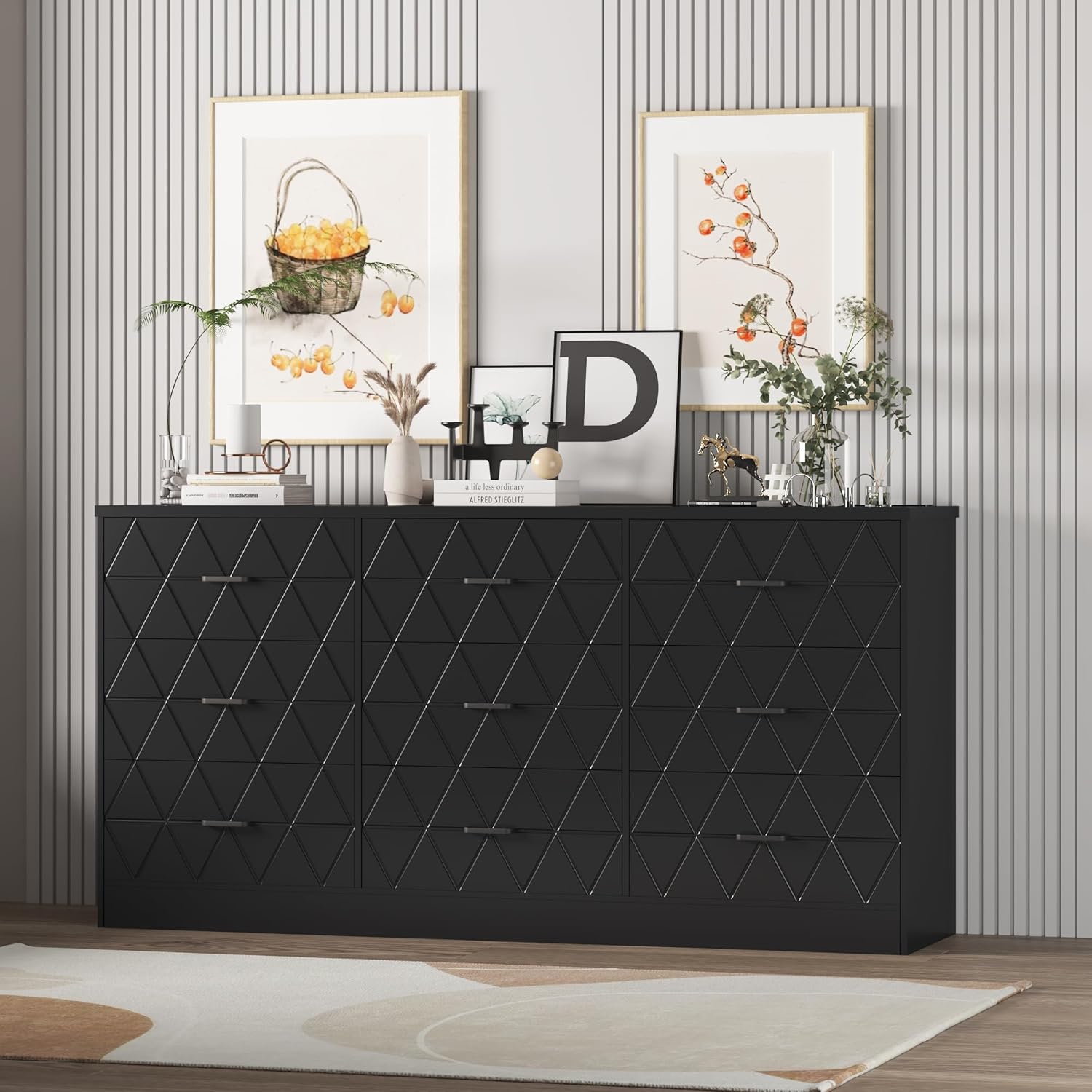 GAOMON 63'' Large Dresser for Bedroom with Power Outlet, 9 Drawers Dresser for Bedroom, Modern Chest of Drawers for Closet, Storage Organizer for Living Room, Hallway, Black
