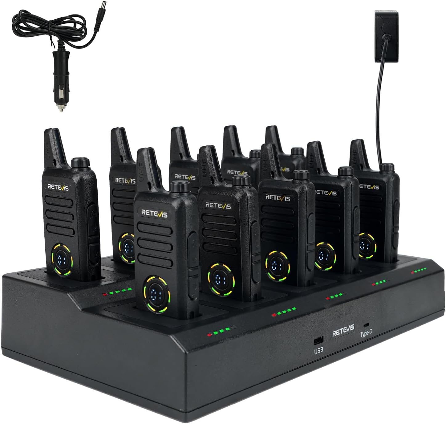 Retevis RT22S Walkie Talkies for Adults,Portable FRS Two-Way Radios(10 Pack) with 10 Way Multi Gang Charger, Handheld 2 Way Radio Rechargeable,Charging Progress Visible for Business Warehouse School