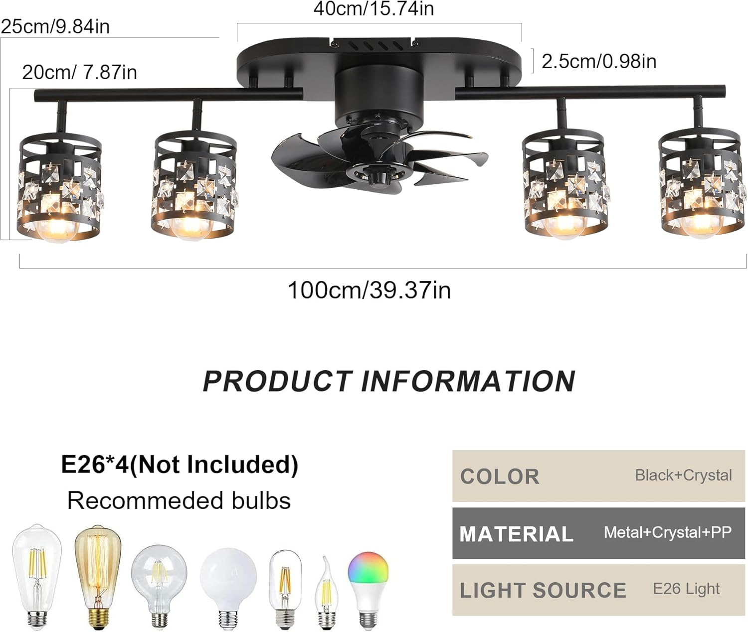 Garwarm Ceiling Fans with Lights and Remote,39.3