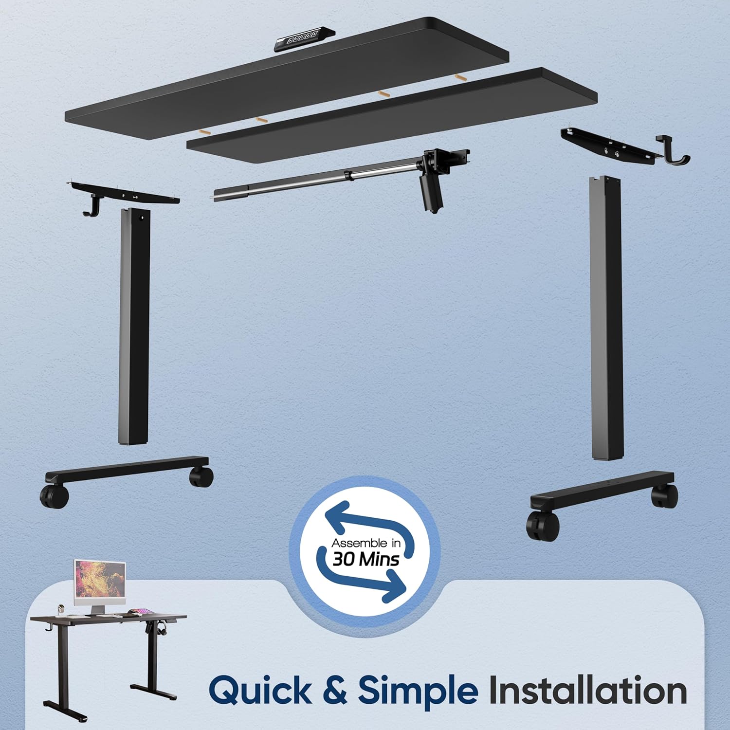Monomi Electric Height Adjustable Standing Desk, 48x24 Inches, Ergonomic Home Office Sit/Stand Up Desks (Black Steel Frame/Black Top)