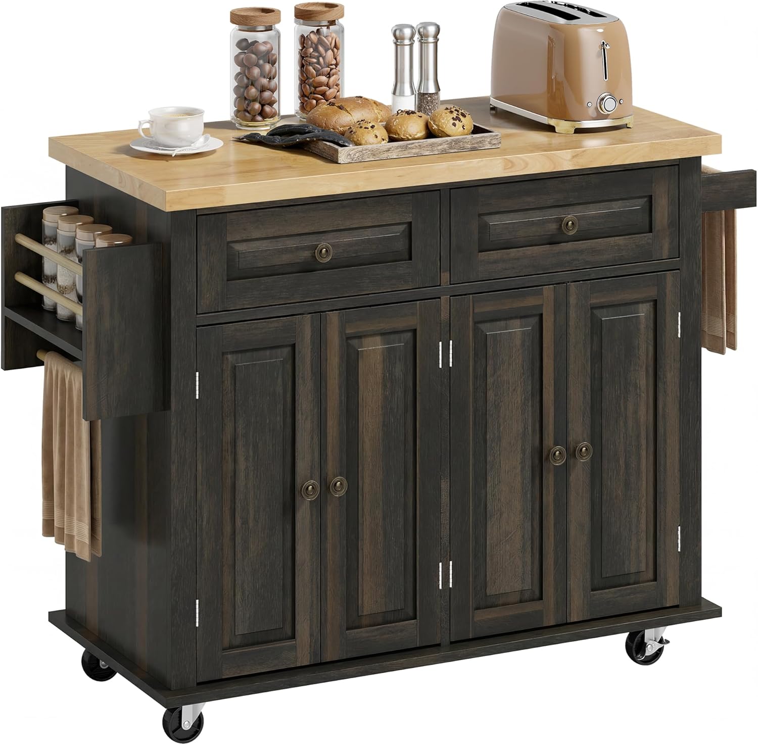 HOMCOM Kitchen Island Cart with Solid Wood Top, 44