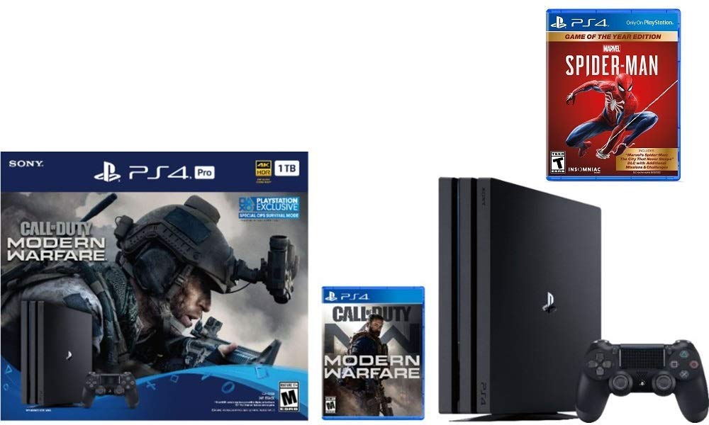 Newest Sony PlayStation 4 Pro 1TB Console Call of Duty: Modern Warfare Bundle W /Game :Marvel's Spider-Man: Game of The Year Edition (Renewed)