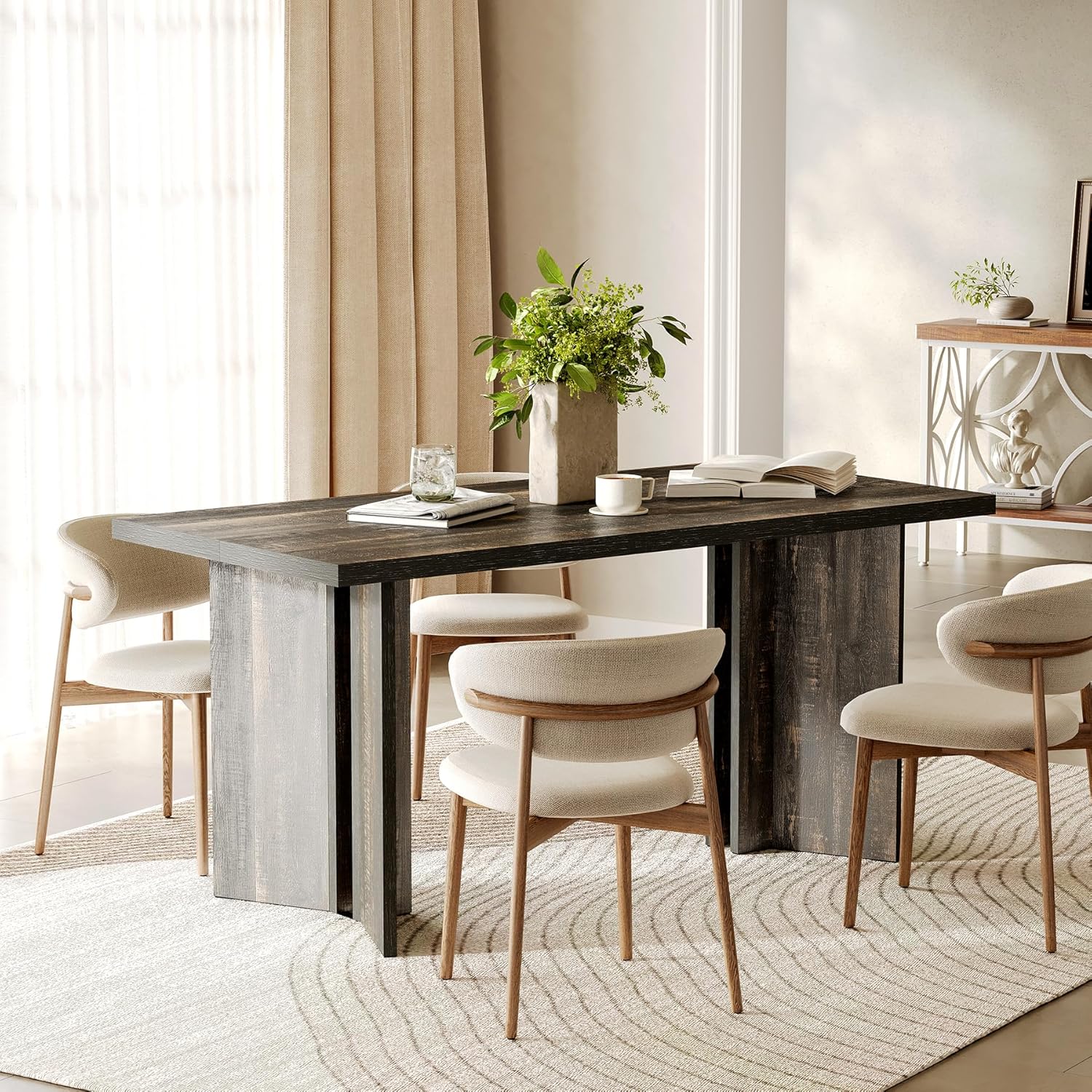 LITTLE TREE Wooden Dining Table Set for 6, 63-Inch Rectangle Kitchen Table, Modern Dinner Table for Home Dining Room, Kitchen Room,Dark Grey