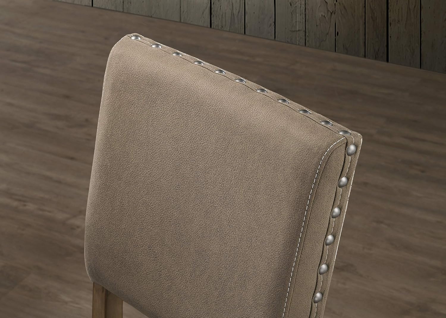 Roundhill Furniture Birmingham Script Printed Driftwood Finish Counter Height Dining Chair with Nail Head, Set of 2