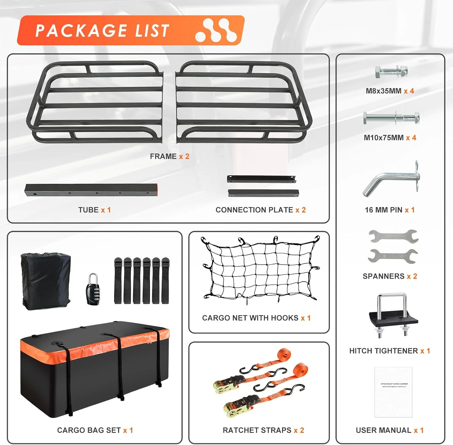 Folding hitch mounted cargo basket 60