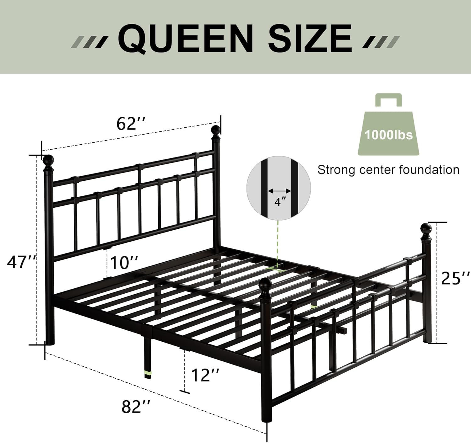 Feonase Queen Metal Platform Bed Frame with Victorian Classic Iron-Art Headboard & Footboard, Steel Slats Support, 12