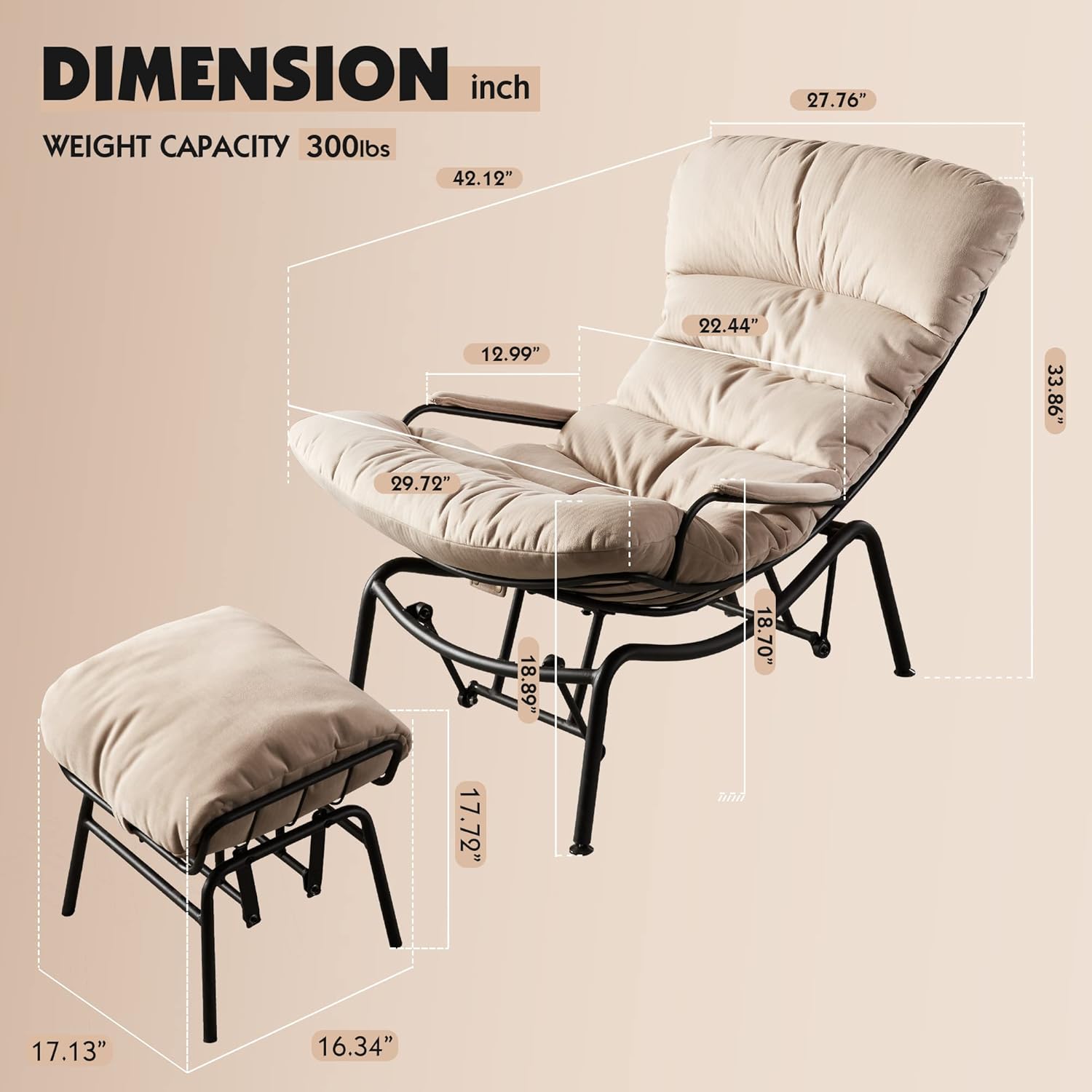 ovios Glider Rocking Chair with Ottoman, Mid-Century Modern Recliner Chair with Footrest, Comfy Gliding Rocker Lazy Accent Armchair for Living Room Bedroom, Cloud Flannel Velvet, Beige