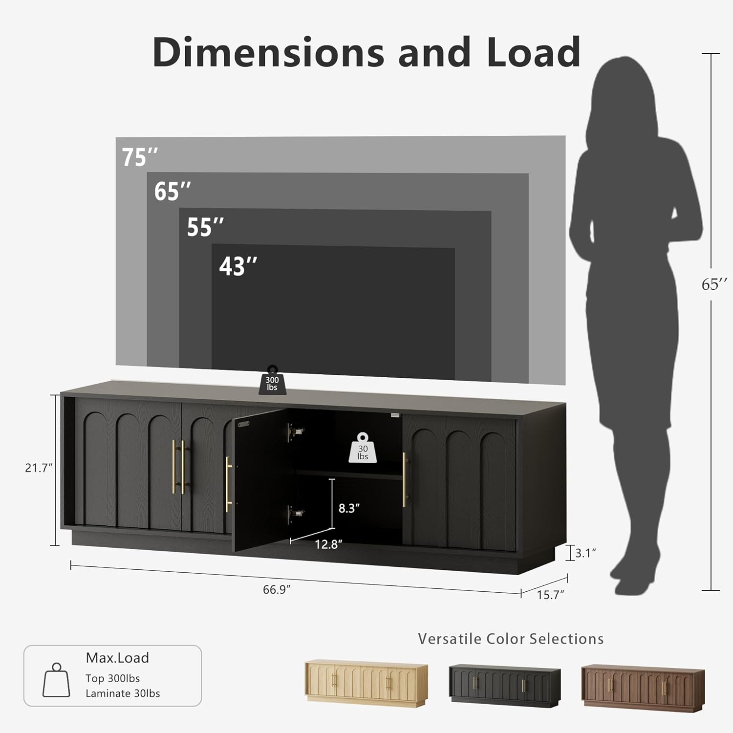 FORTUNETEC TV Stand for 75 Inch TV, 67