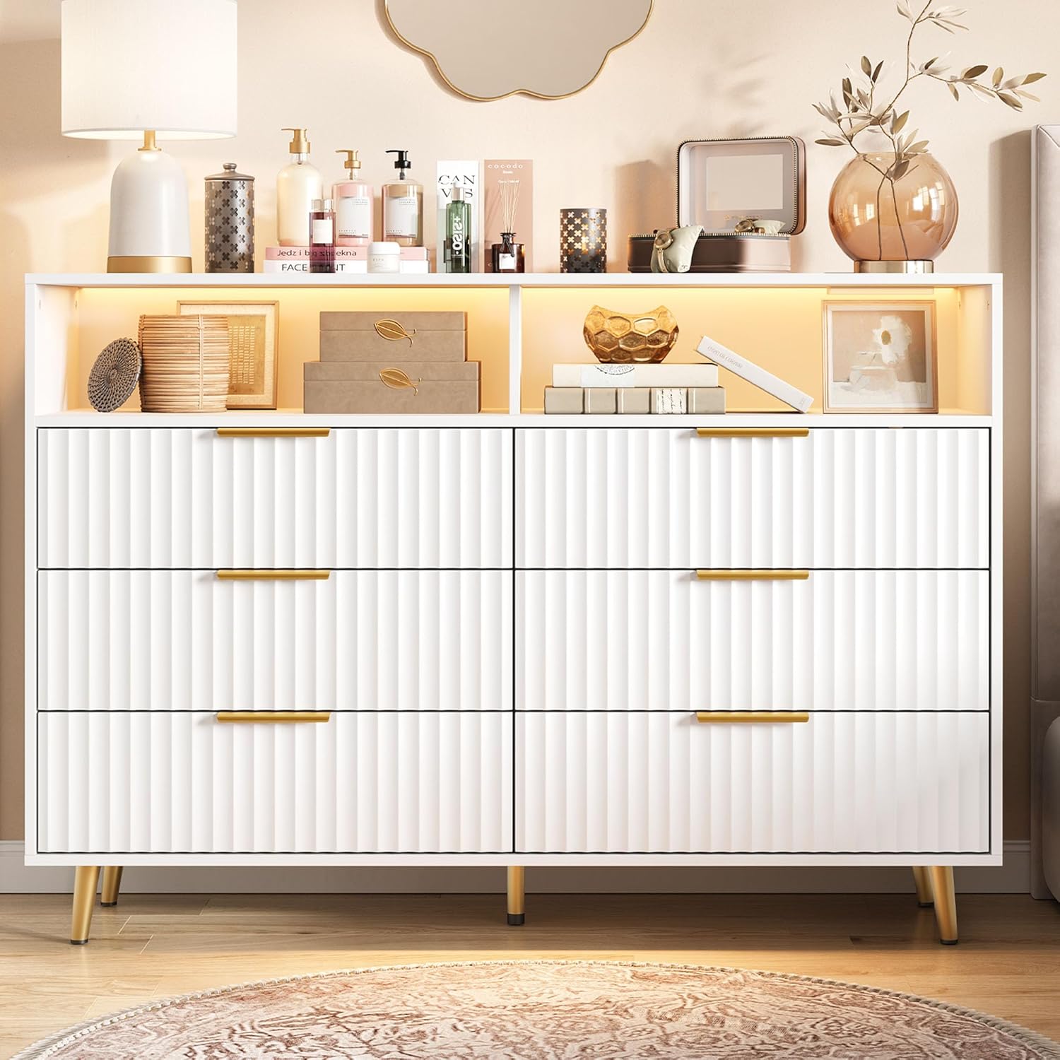 IDEALHOUSE 6 Drawer Fluted Dresser for Bedroom, 47.2