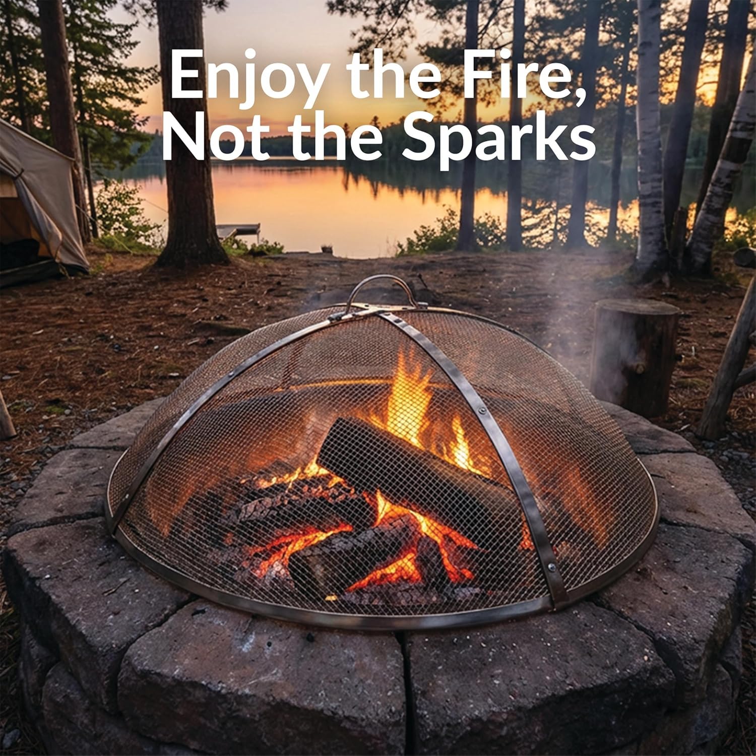 Sunnydaze Round Stainless Steel Spark Screen - Rust-Resistant Heavy-Duty Metal Fire Pit Spark Screen with Handle - 30