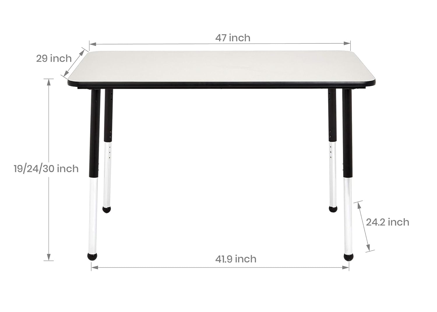 Amazon Basics Adjustable Height Rectangular Classroom Activity Table, Writing Desk for School and Home, Grey Top/Black Edge, 47