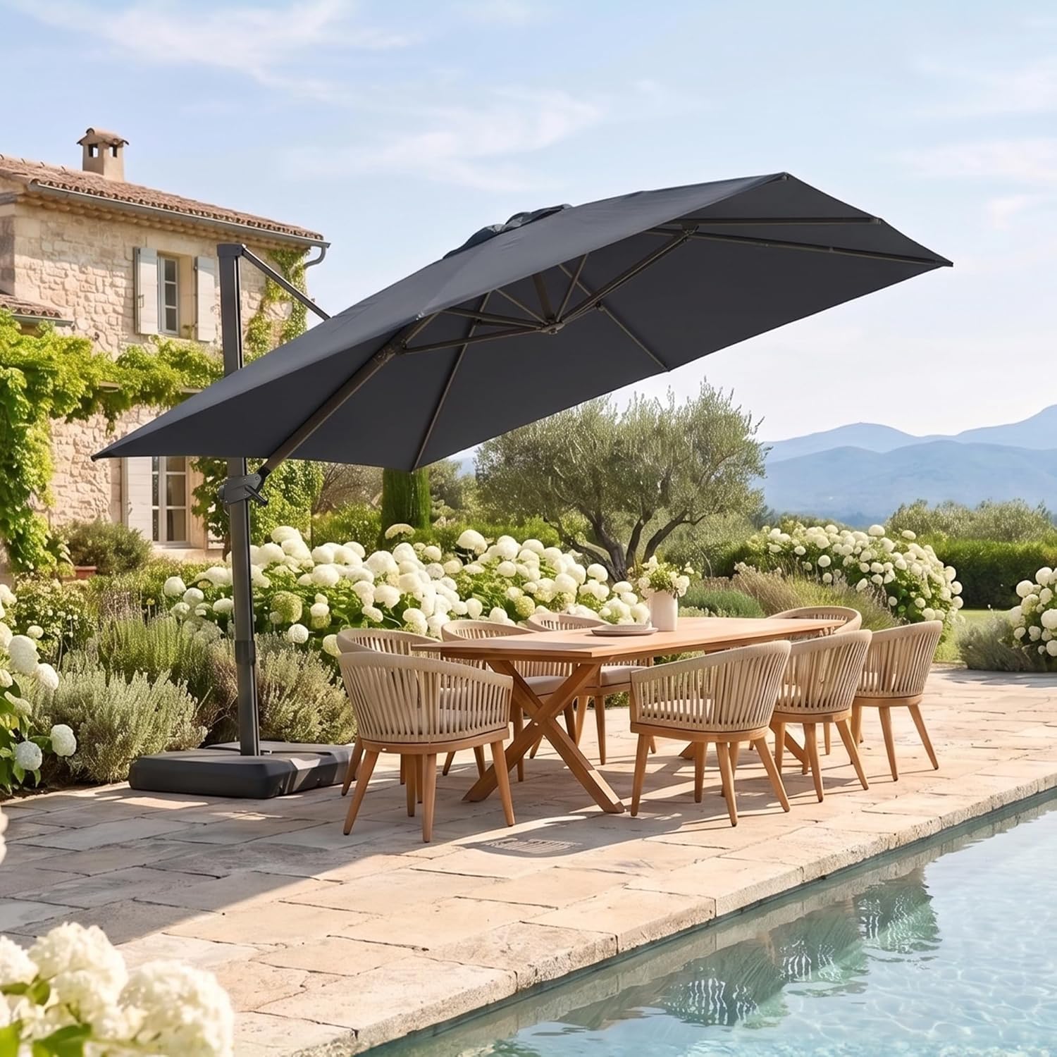 PURPLE LEAF 10' × 10' Patio Cantilever Umbrella Outdoor Square Adjustable Offset Umbrellas with 360-degree Rotation and 8 Heavy Duty Metal Ribs for Garden Deck Pool Gray
