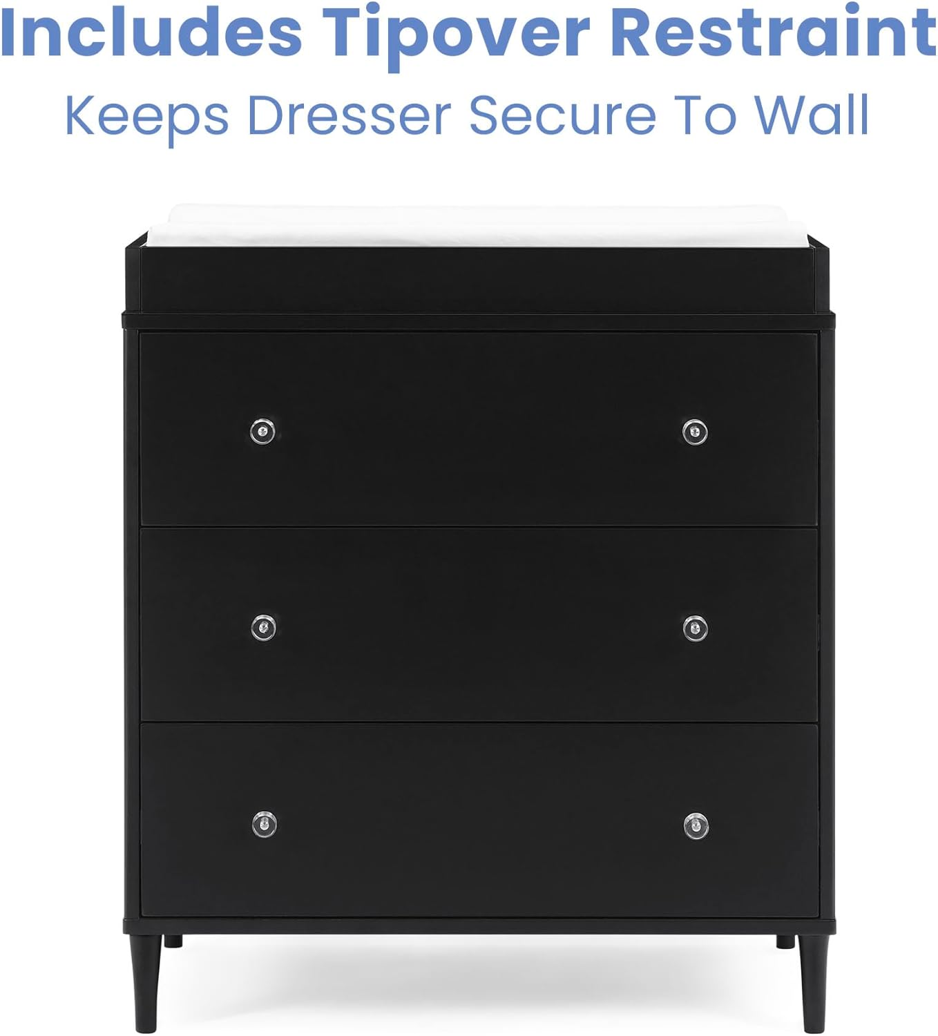 Delta Children Bowie 3 Drawer Dresser with Changing Top, Black Ebony