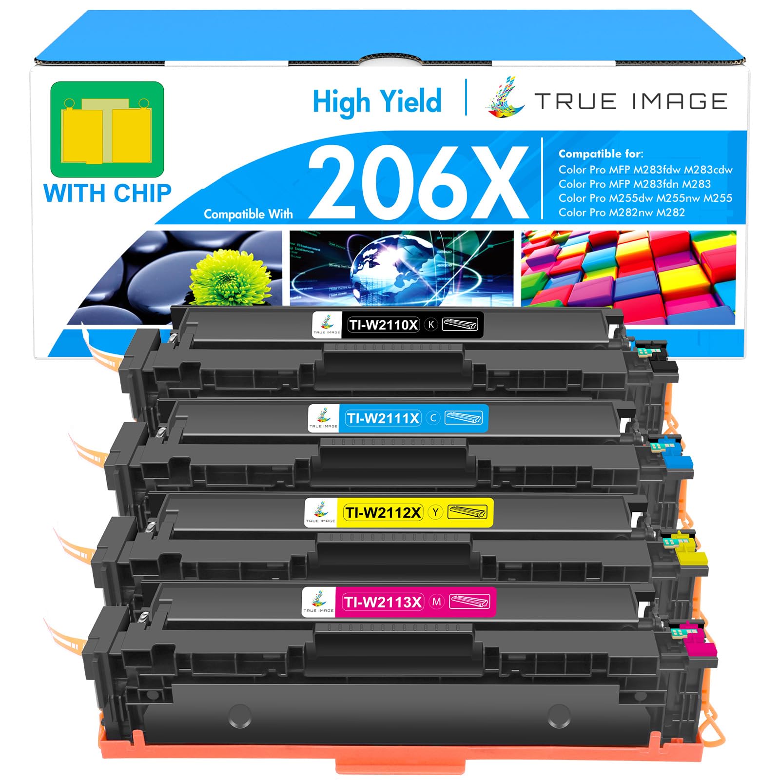 TRUE IMAGE 206X High Yield Toner Cartridges 4 Pack for HP