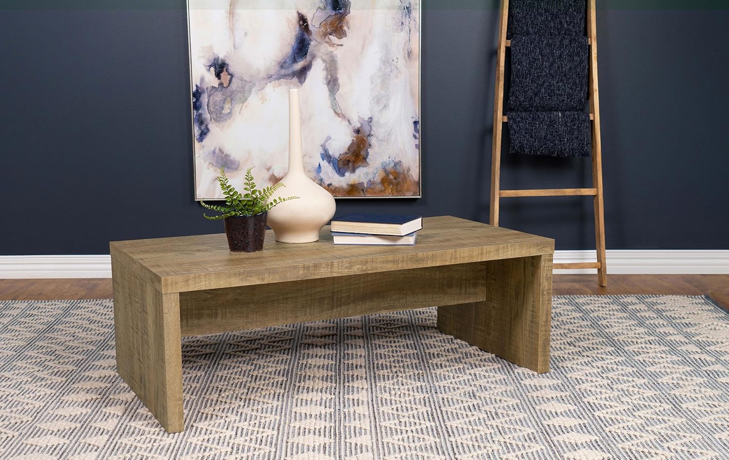 Coaster Home Furnishings Wooden Coffee Table w/ Side Panels & Center Brace, Mango Wood - Modern Rectangular Living Room and Bedroom Furniture for House and Apartment