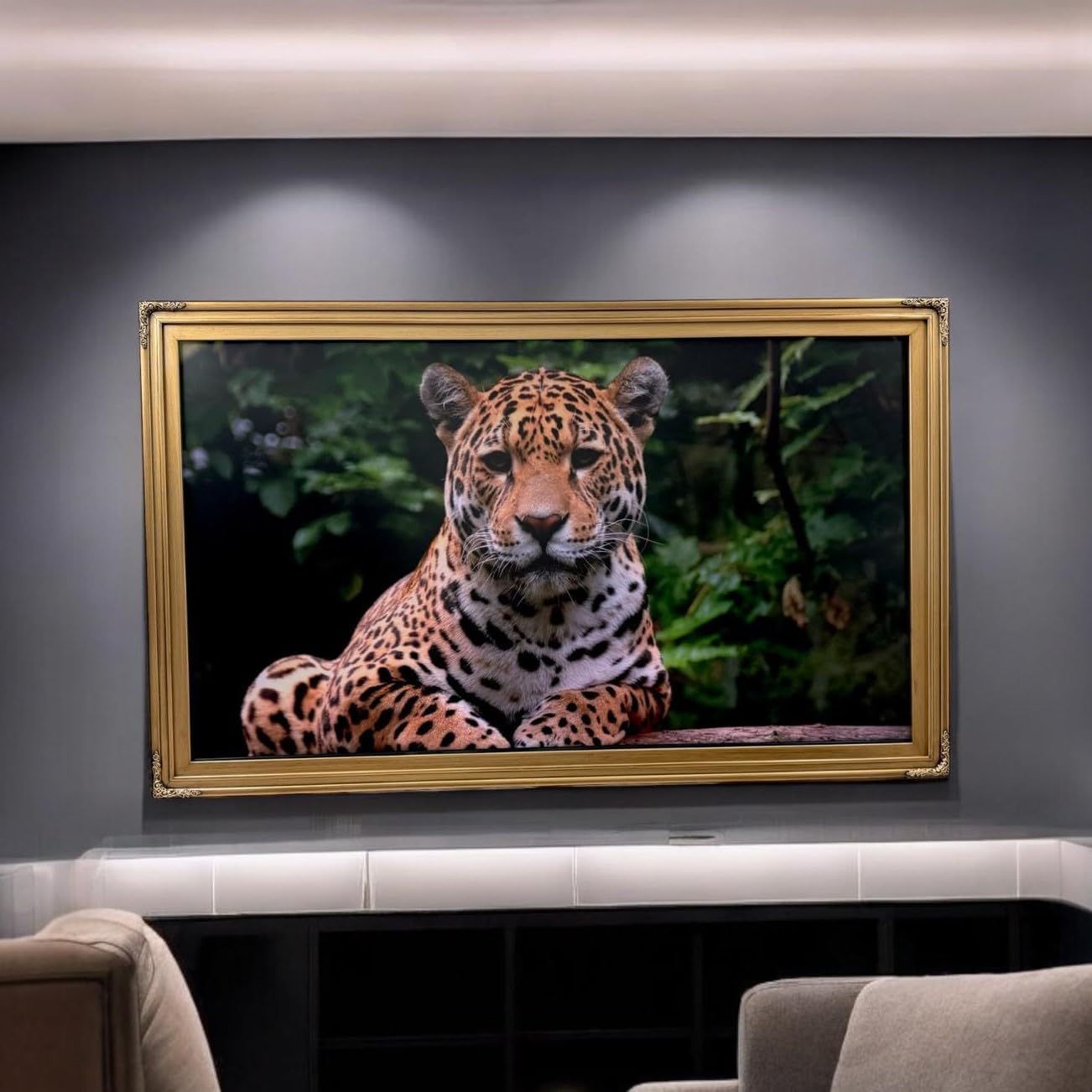 55 Inch TV frame for Hisense Canvas TV. Antique Gold Finish (not for use with other models) Handmade wood ornate TV Frame (55 INCH CANVAS TV)