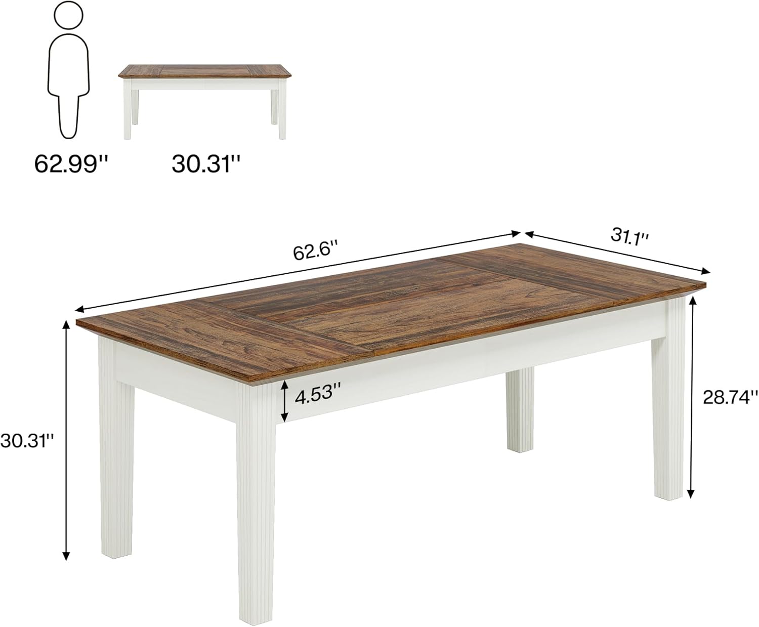 Tribesigns Dining Table for 4-6 People, 62-Inch Rectangular Kitchen Table with Solid Wood Legs, Modern Farmhouse Dinner Table for Dining Room, Kitchen, Living Room, Rustic Brown & Cream White