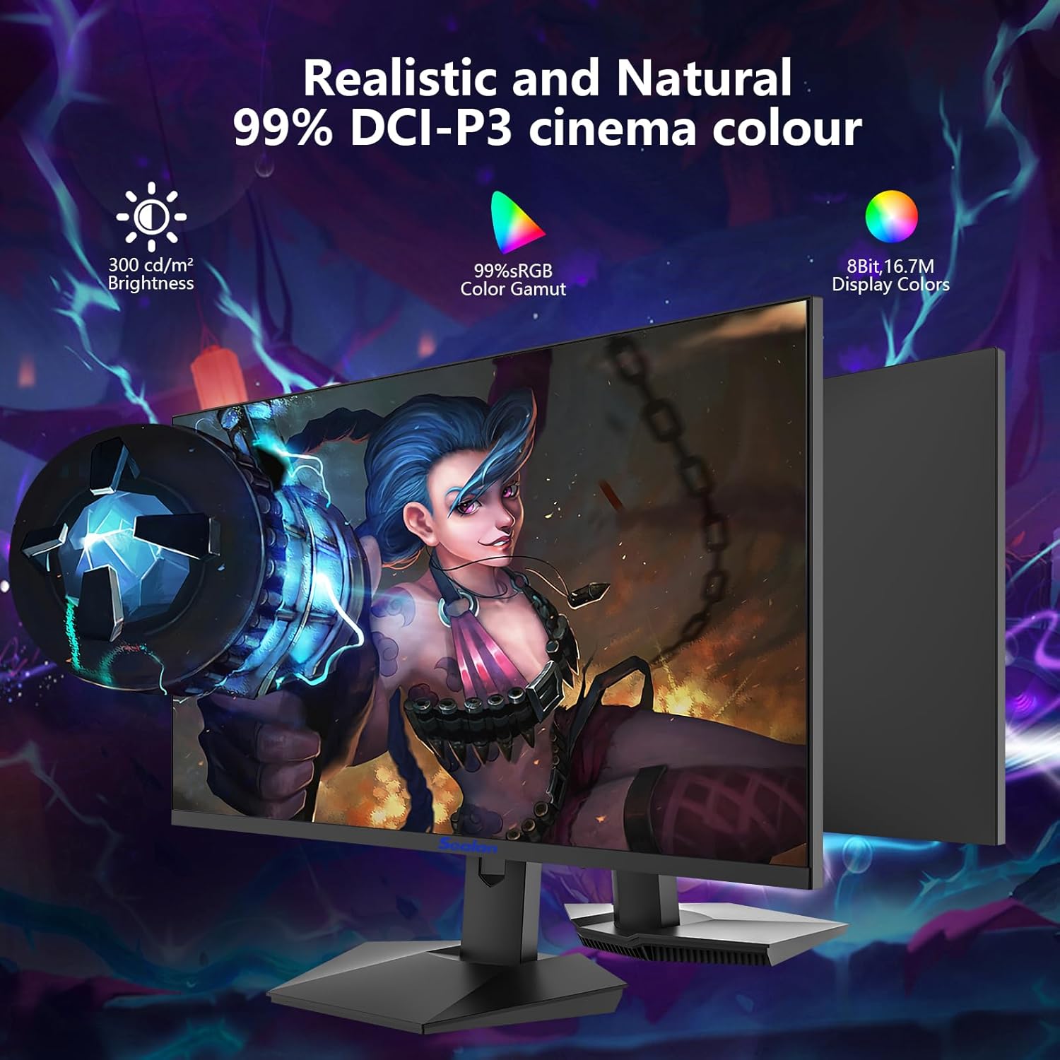 Sealan 27 Inch Gaming Monitor, 2K QHD 2560 x 1440 Computer Monitor, 180Hz Refresh Rate, VA Panel, HDR10, FreeSync, 99% sRGB, 4000:1 Contrast, HDMI/DisplayPort, 16:9