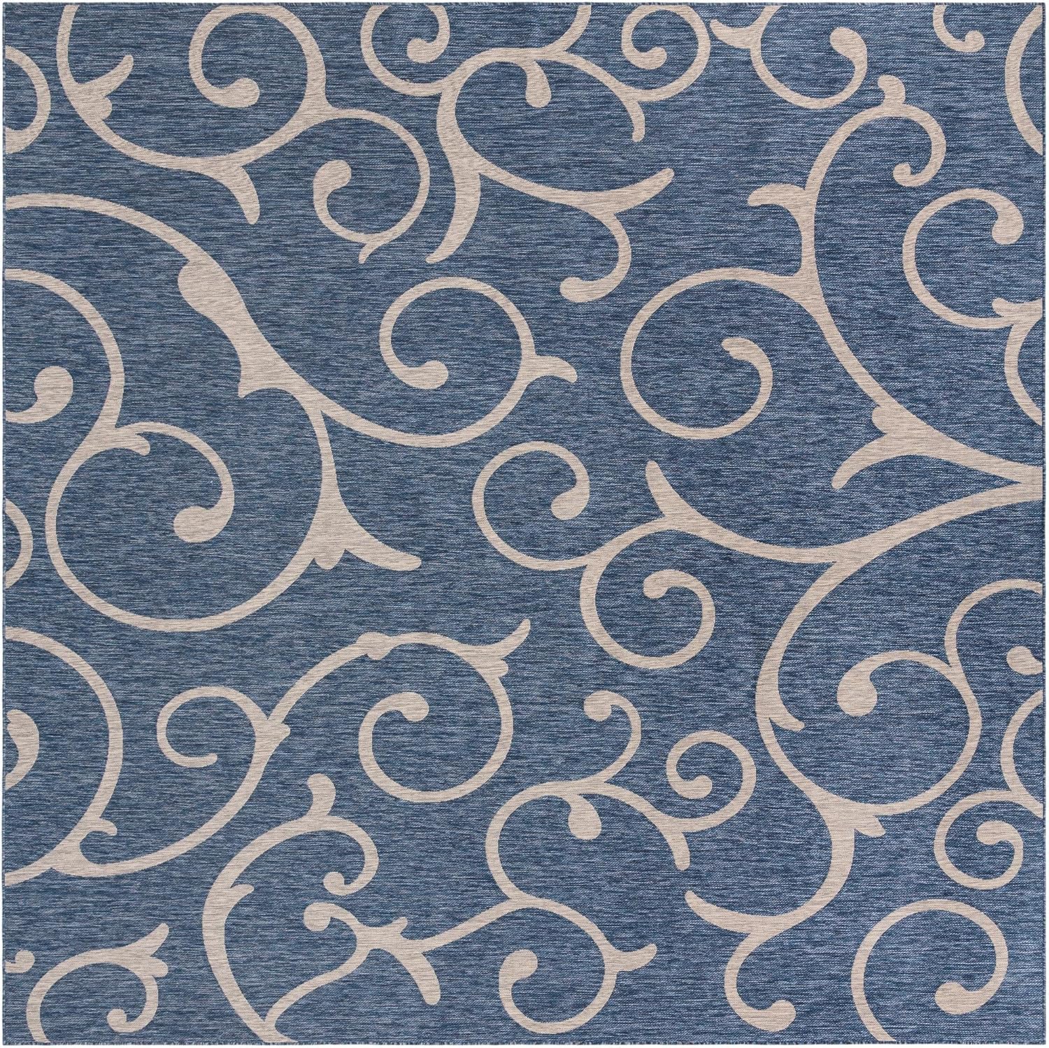 Unique Loom Outdoor Botanical Collection Area Rug - Curl (13' Square, Blue/ Ivory)