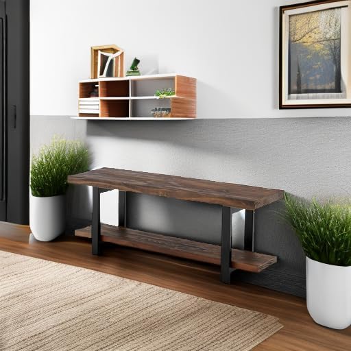 Alaterre Furniture Pomona Entryway Bench – Modern Rustic 48-Inch Solid Wood Bench with Open Bottom Storage Shelf – Farmhouse Hallway Seating for Mudroom or Foyer (Rustic Brown)