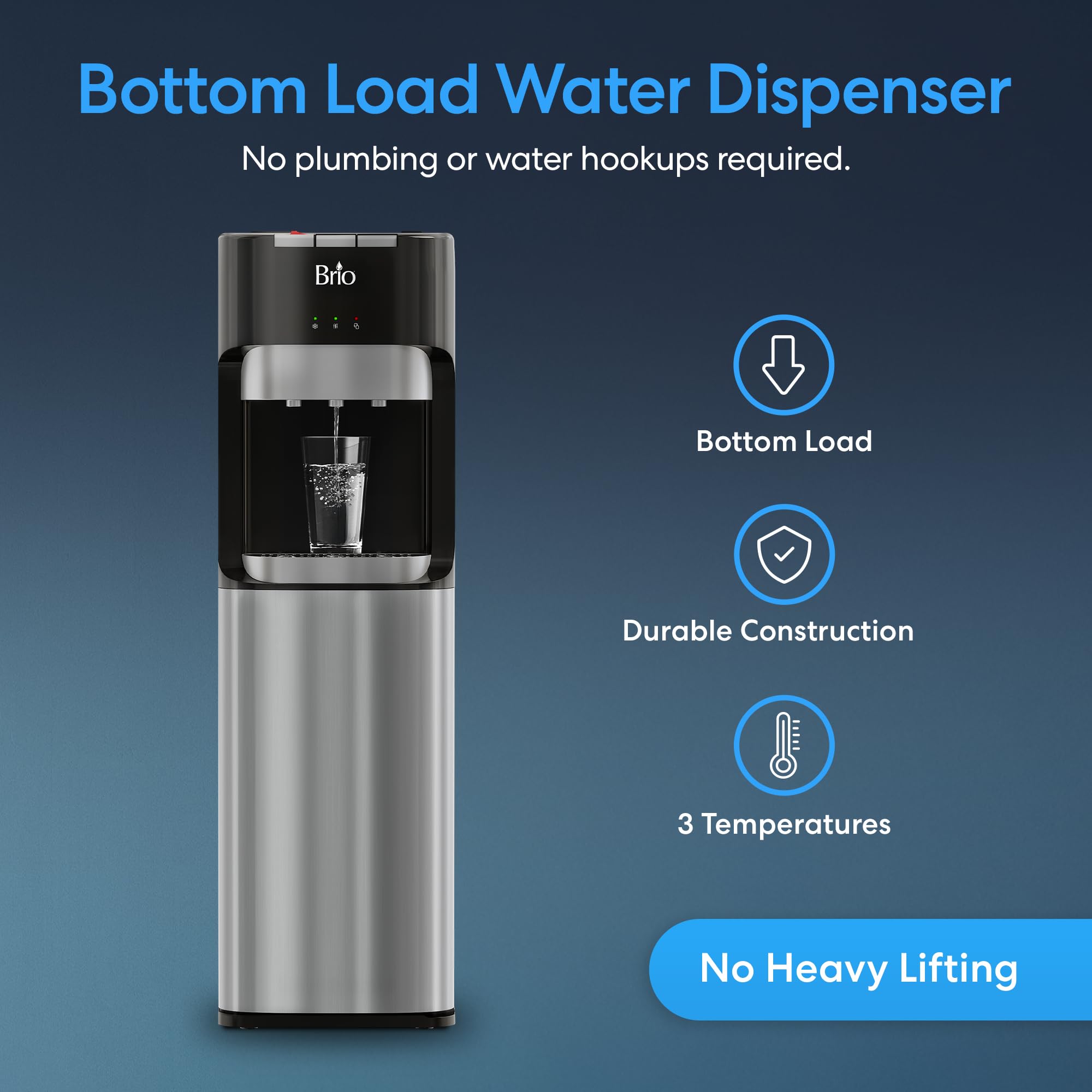 BRIO Bottom Loading Water Cooler Dispenser - 5 Gallon, 3 Temp
