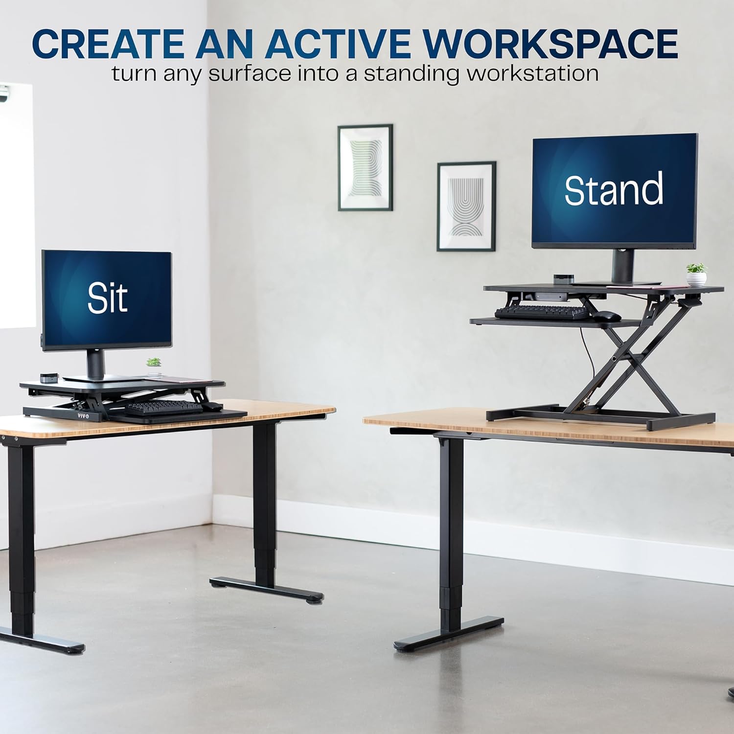 VIVO Height Adjustable 28 inch Stand Up Desk Converter, Quick Sit to Stand Tabletop Dual Monitor Riser Workstation, Black, DESK-V028S