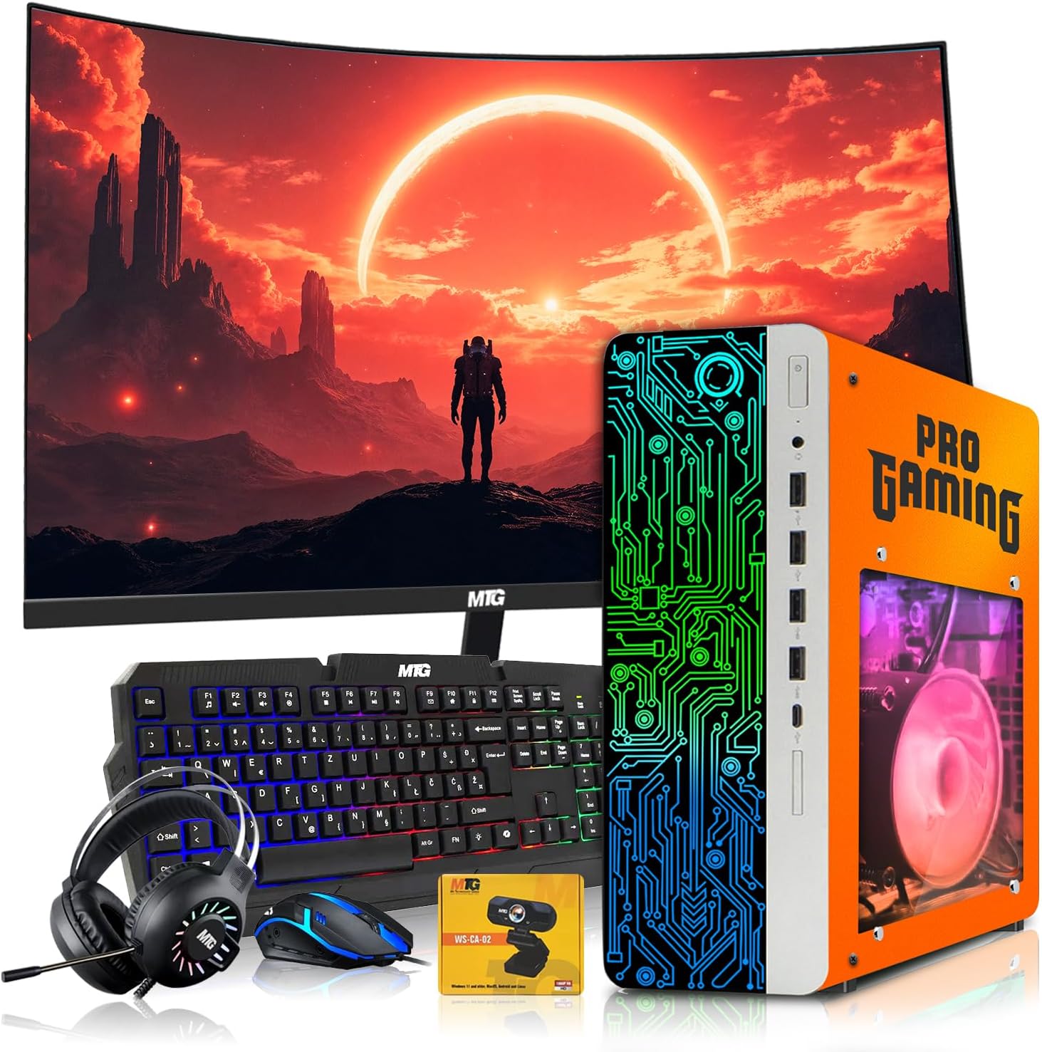 HP Gaming PC Desktop Computer Phoenix AMD A10-9700, RX 550, 16GB RAM, 1TB SSD, 24 Inch Curved Monitor, RGB KBM with AI Copilot, WiFi, RGB Headphone, Webcam, Windows 11 (Renewed)