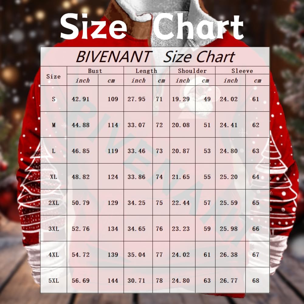 BIVENANT Ugly Christmas Sweaters Men Funny Xmas Graphic Sweatshirts 1/4 Zip Long Sleeve Pullover Hoodie Holiday Clothes