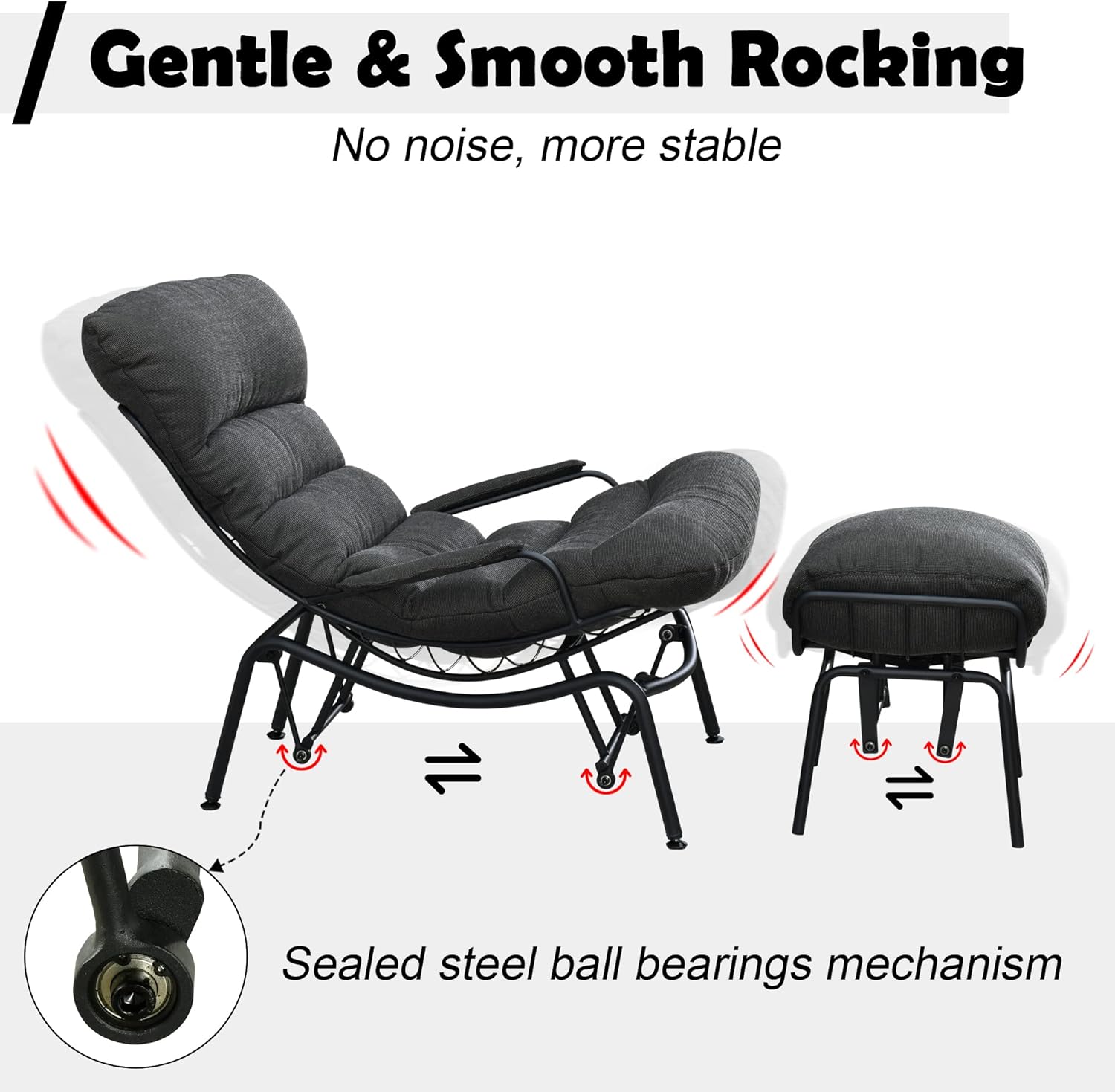 HOOOWOOO Outdoor Glider Chair with Ottoman Patio Glider Set Glider Outdoor Chair Patio Glider Chair with Glider Ottoman Outdoor Glider Rocking Chair Set Outdoor Patio Furniture Glider Rocker,Black