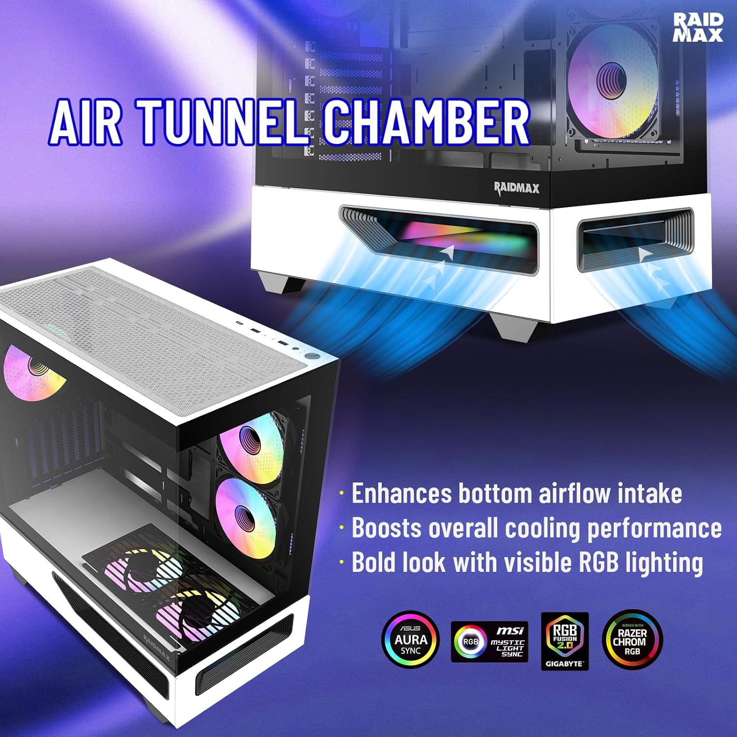RAIDMAX H200 Bundle with 5X ARGB Fans, 360mm ARGB Liquid Cooler & RX-850AESD 850W ATX 3.1 PCIe Gen 5 PSU, Patented Air Tunnel Design, Supports 400mm GPU (CASE+850W+360AIO)