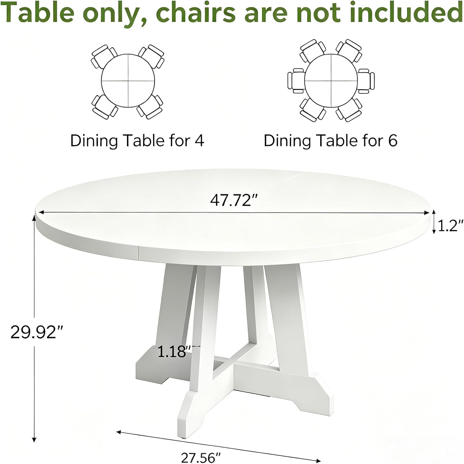 Garvee Round Dining Table for 4, 47 Inches Dining Room Table with Wooden Base, Kitchen Table with Circle Tabletop, Dinner Table for Dining Room, Kitchen, Living Room, White