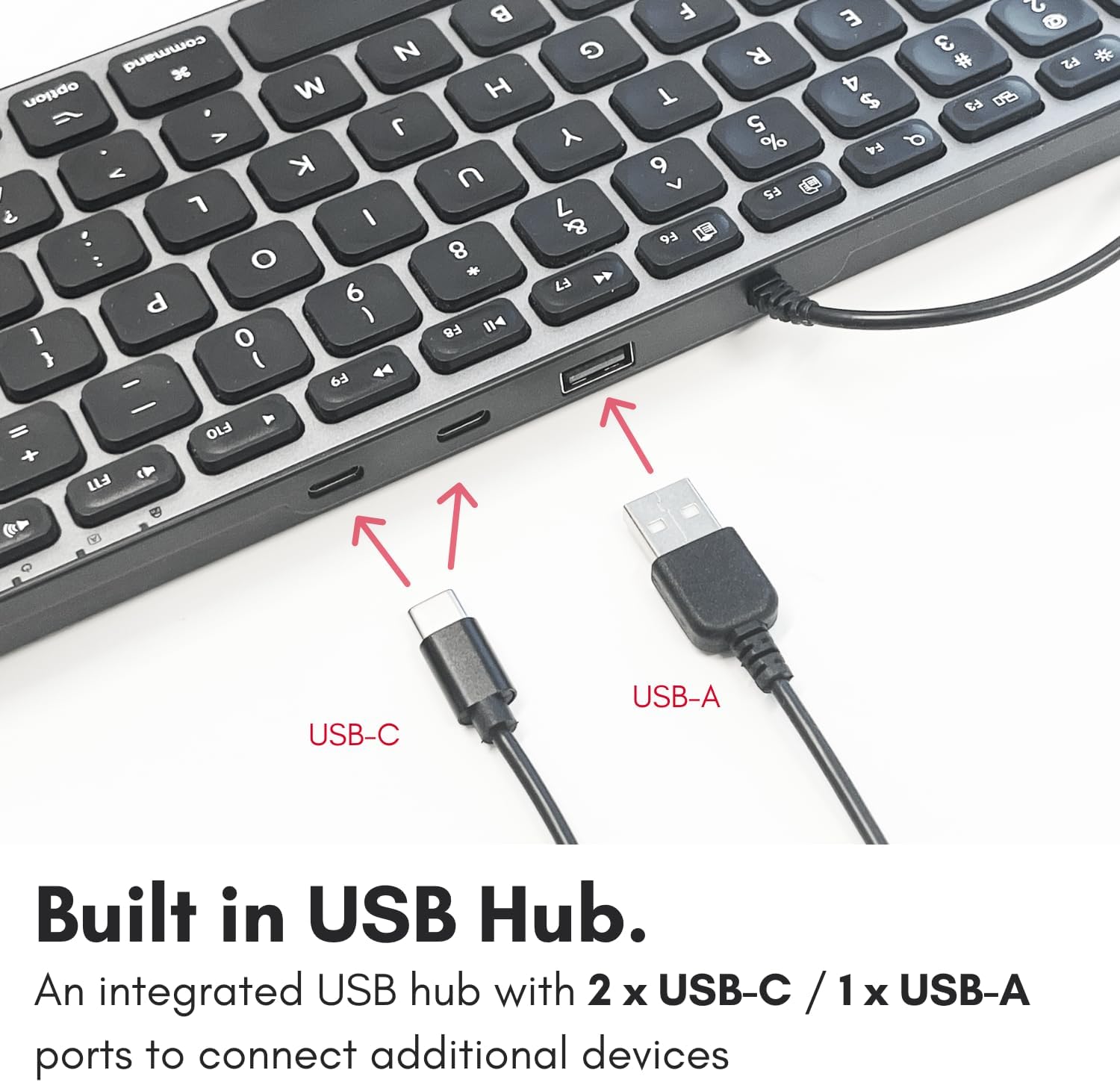 Macally Wired Keyboard for Mac with USB Hub (2X USBC / 1x USBA) - Compatible Small Apple Keyboard with 2 in 1 USB Plug - for MacBook Pro/Air, Mac mini, iMac