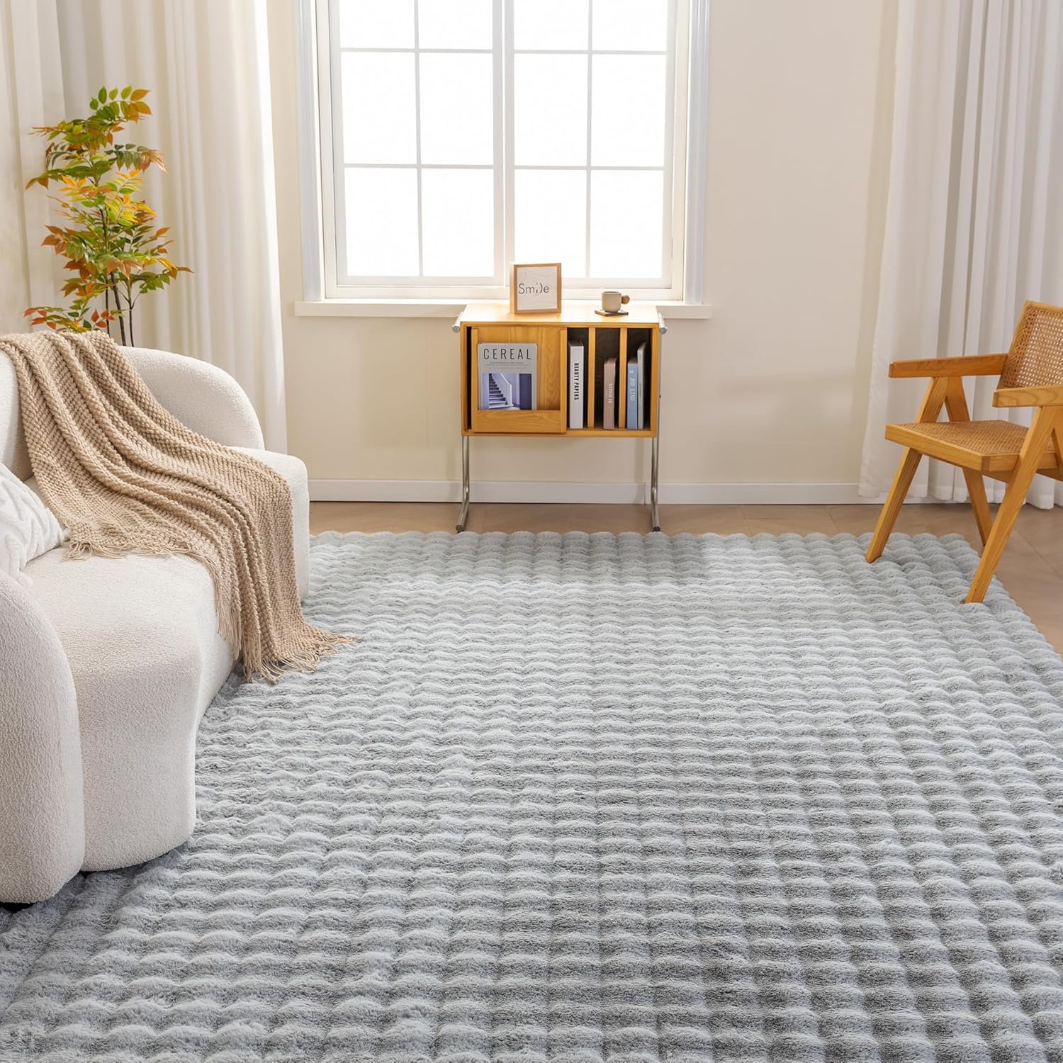 Amazon Basics Indoor Area Rug, 3D Bubble Washable Home Decor Carpet for Living Room, Bedroom, 8' W × 10' L, Grey