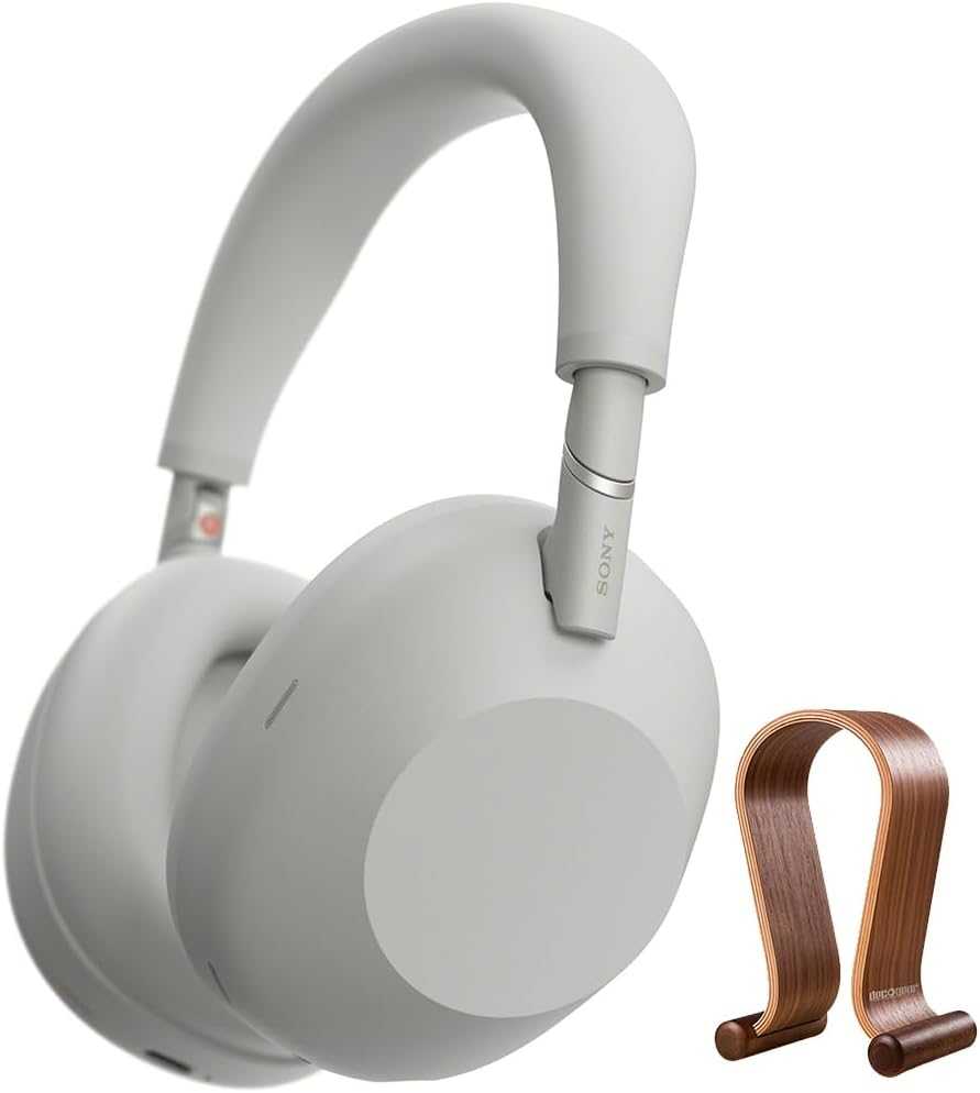 Sony WH-1000XM6/S Best Wireless Noise Canceling Headphones Platinum Silver Bundle with Deco Gear Wood Headphone Display Stand Secure Tabletop Holder/Gaming Headset Hanger