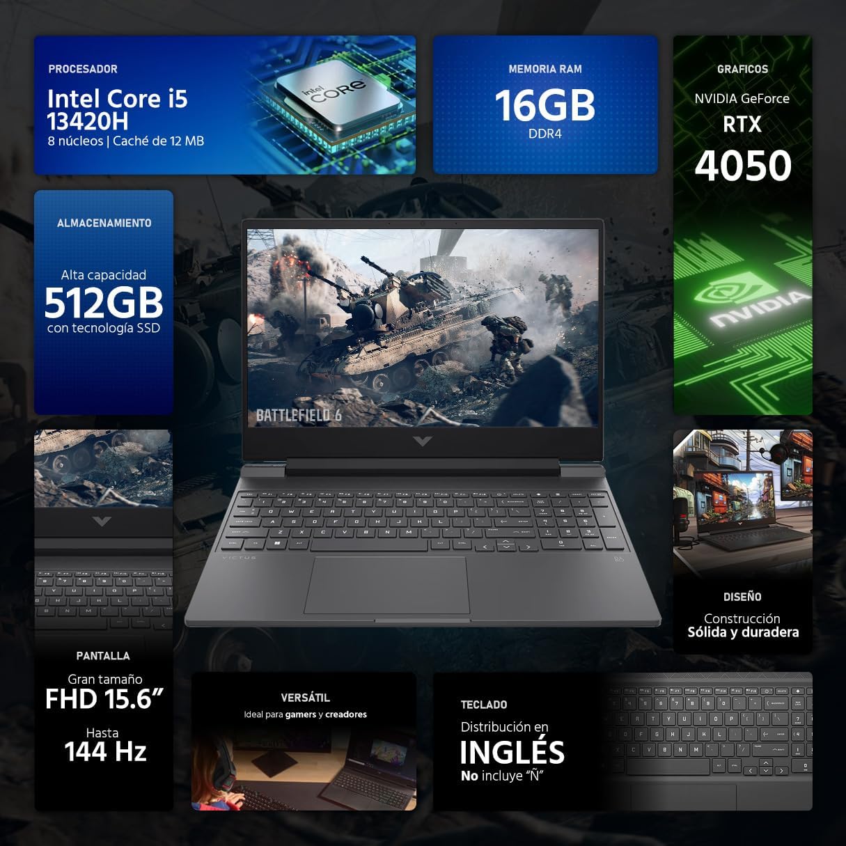 HP NVIDIA GeForce RTX 4050 Laptop Gamer Victus 13420H 16GB RAM 512GB SSD 15.6