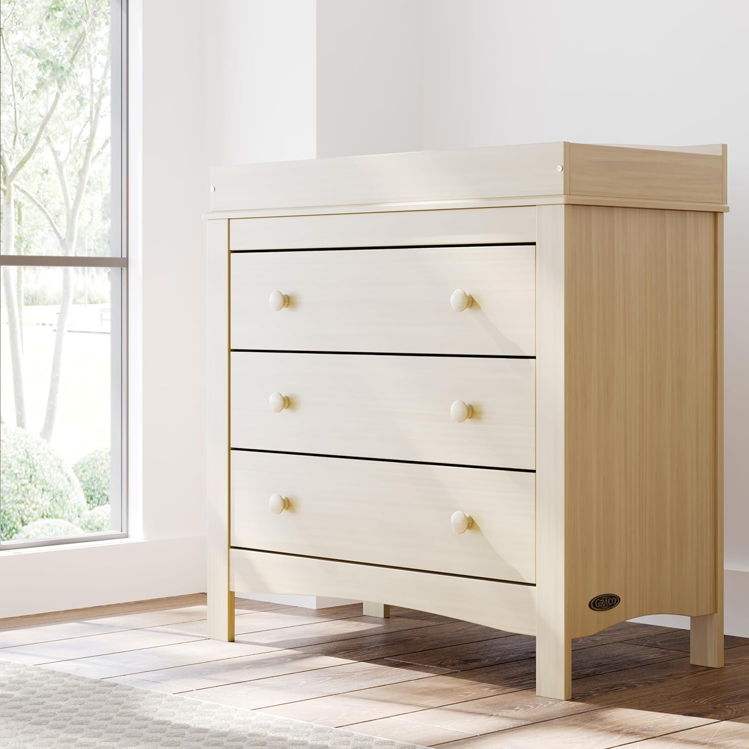 Graco Noah 3 Drawer Changing Table Dresser (Driftwood) – GREENGUARD Gold Certified Baby Dresser with Changing Table Top, Baby Changing Table Dresser, Includes Interlocking Drawer System