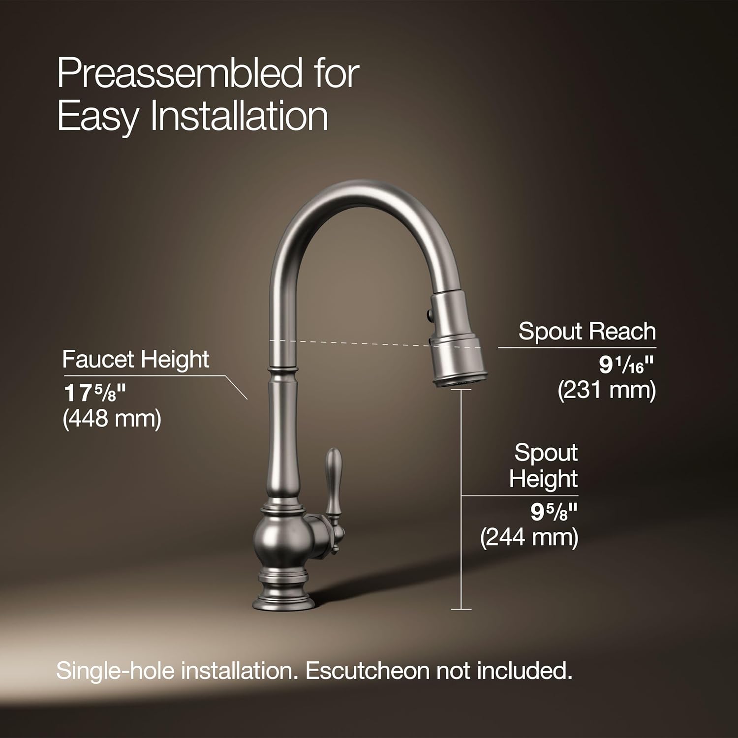 KOHLER K-99259-VS Artifacts Kitchen Sink Faucet, 17.63 x 4.31 x 8.50 Inches, Vibrant Stainless