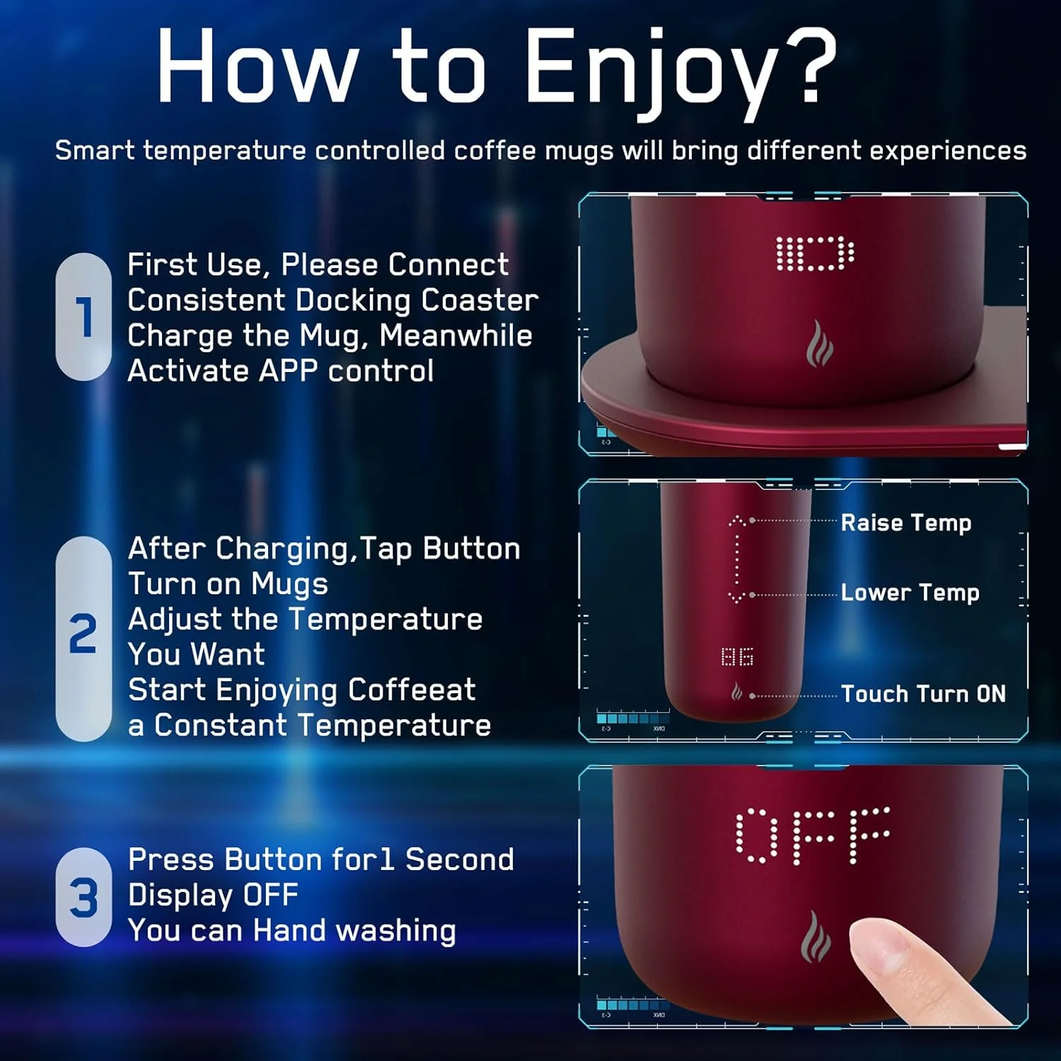 Temperature Control Heated Coffee Mug Smart Self Heating Travel Mug 12 Oz App Controlled Warmer Mug 5 Hour LED Display Keep Coffee Hot All Day up to 149℉ Fast Wireless Charger Base Black2.0