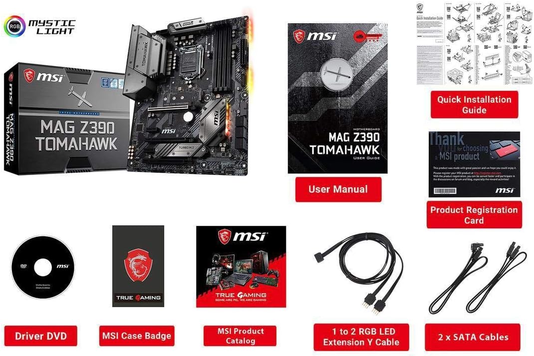 MSI MAG Z390 Tomahawk LGA1151 (Intel 8th and 9th Gen) M.2 USB 3.1 Gen 2 DDR4 HDMI DP CFX Dual Gigabit LAN ATX Z390 Gaming Motherboard