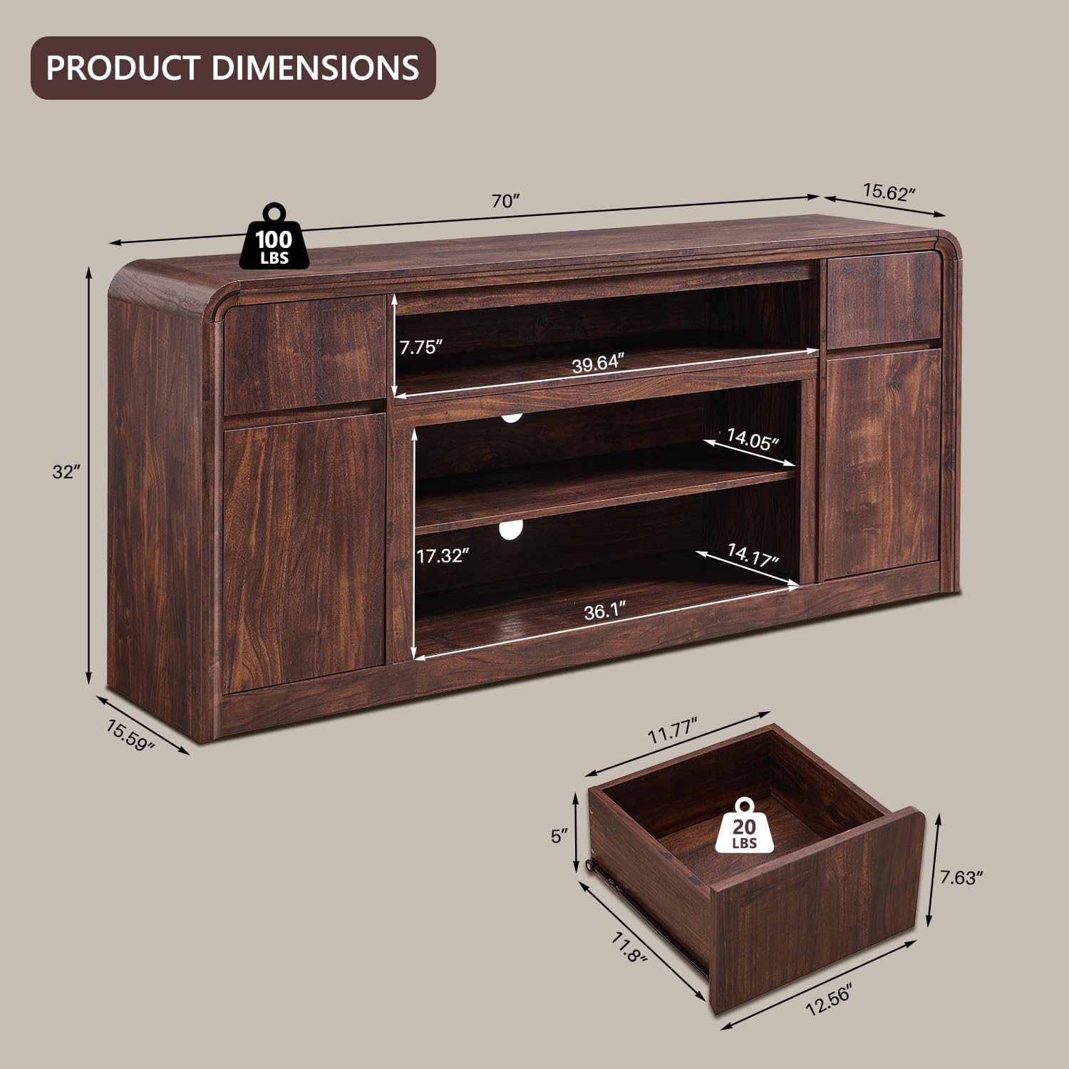 Modern TV Stand for 80 Inch TVs, 32