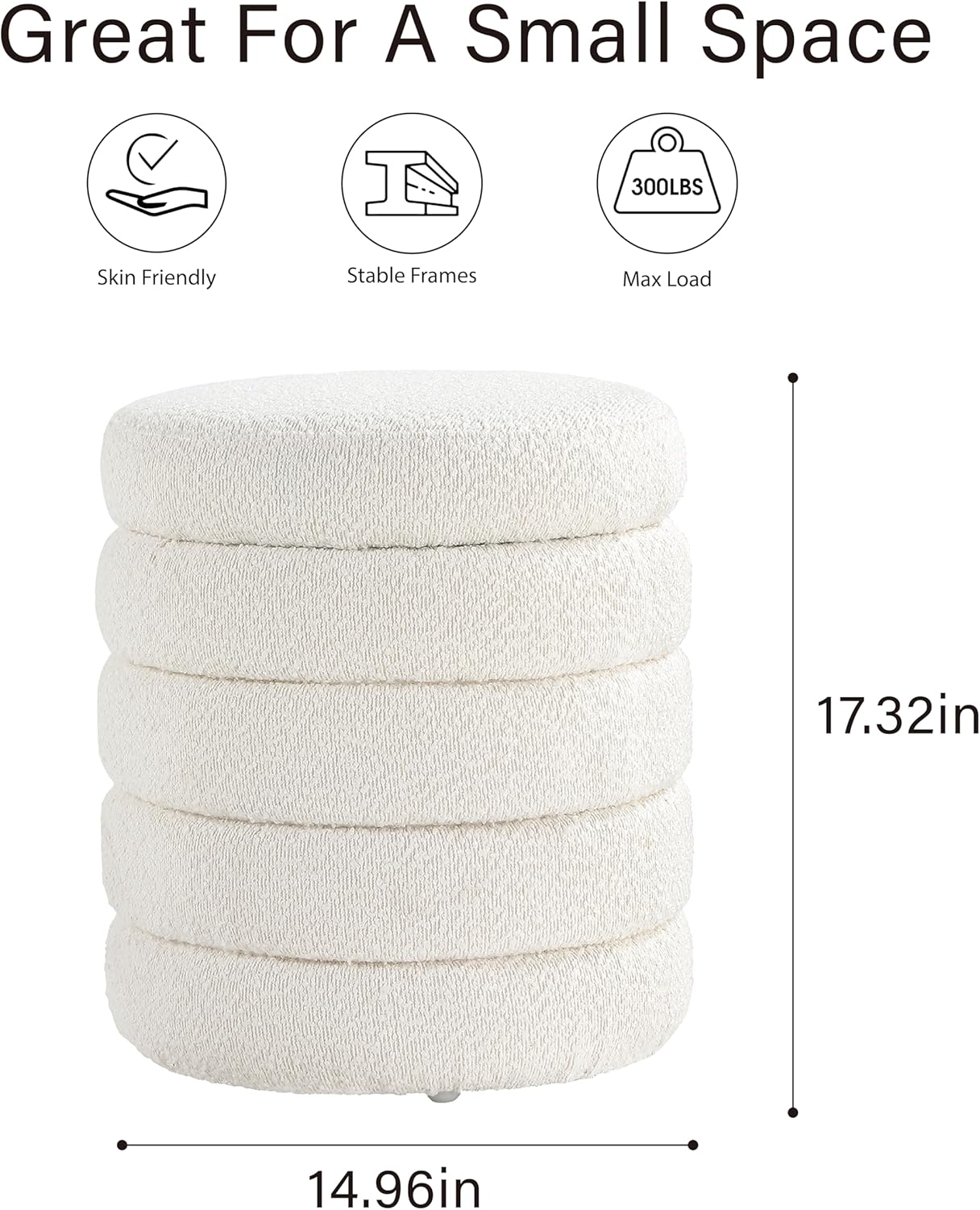 Get Set Style Modern Round Ottoman with Soft Padded Seat, Storage Vanity Chairs for Makeup, Upholstered Footrest Stool Ottoman Foot Stool for Living Room, Bedroom