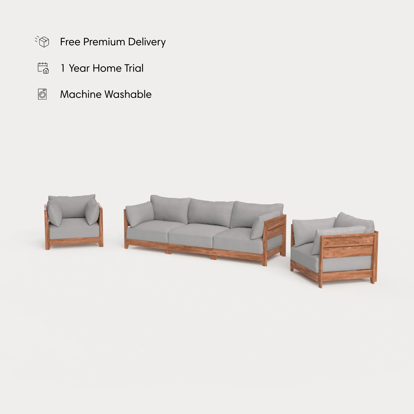 Dwell™ Modular Teak Outdoor Sofa + Armchair Set | Classic Canvas in Stone Gray