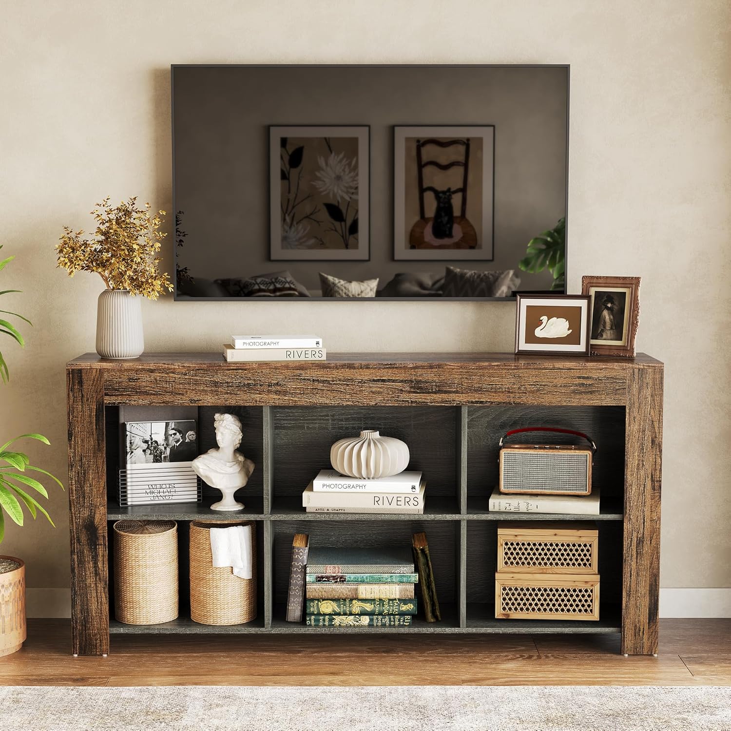 LITTLE TREE TV Stand with Storage, 63-Inch Entertainment Center with Shelves, Modern Media Console for Television up to 65