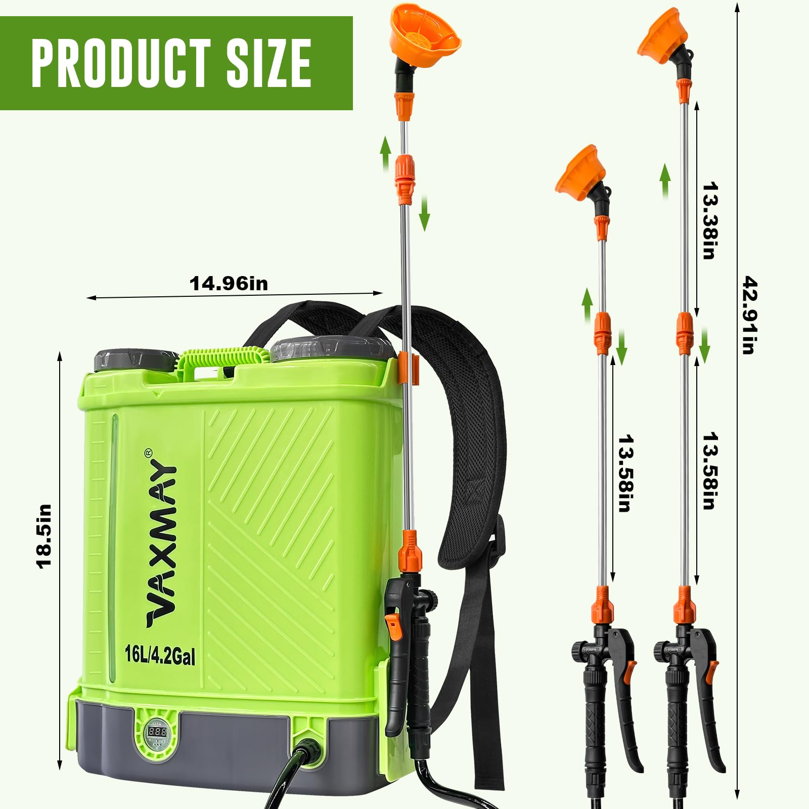 VAXMAY Battery Powered 4 Gallon Backpack Sprayer, 100 PSI