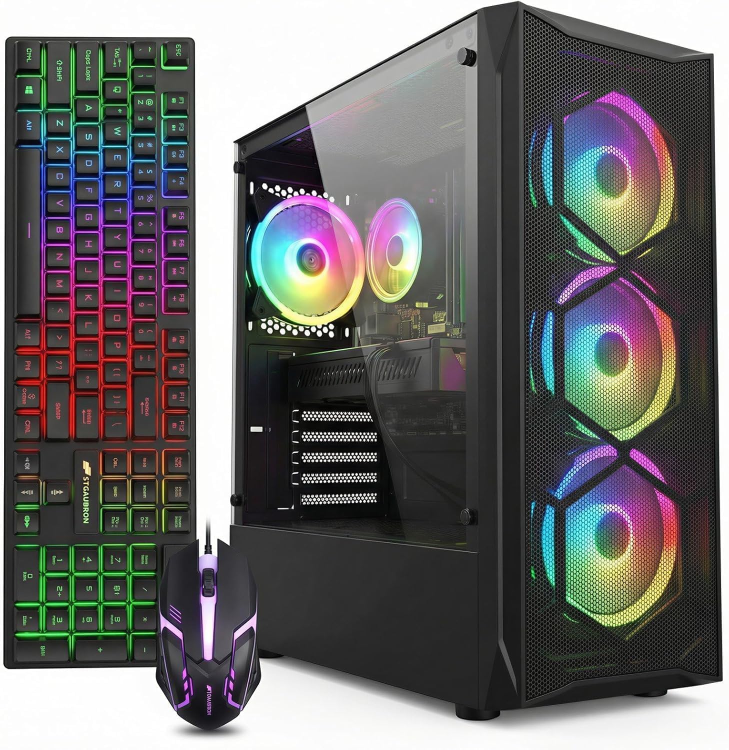 STGAubron Gaming PC Bundle with 24 Inch FHD LED Monitor- Intel Core i7 up to 3.9G, Radeon RX 580 8G, 16GB RAM, 512GB SSD, RGB Fan x 4, Windows 11 Home