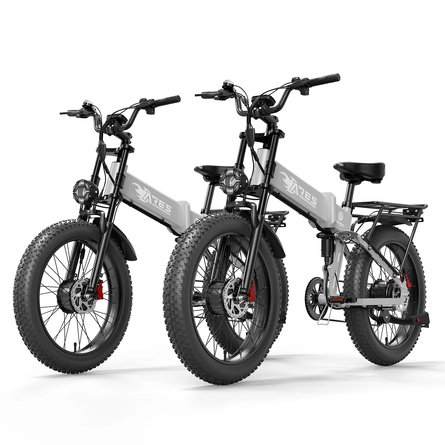 Bicicleta elétrica dobrável de montanha AMYET Ares com motor duplo de 2*1000W, 52V/20Ah - Cinza